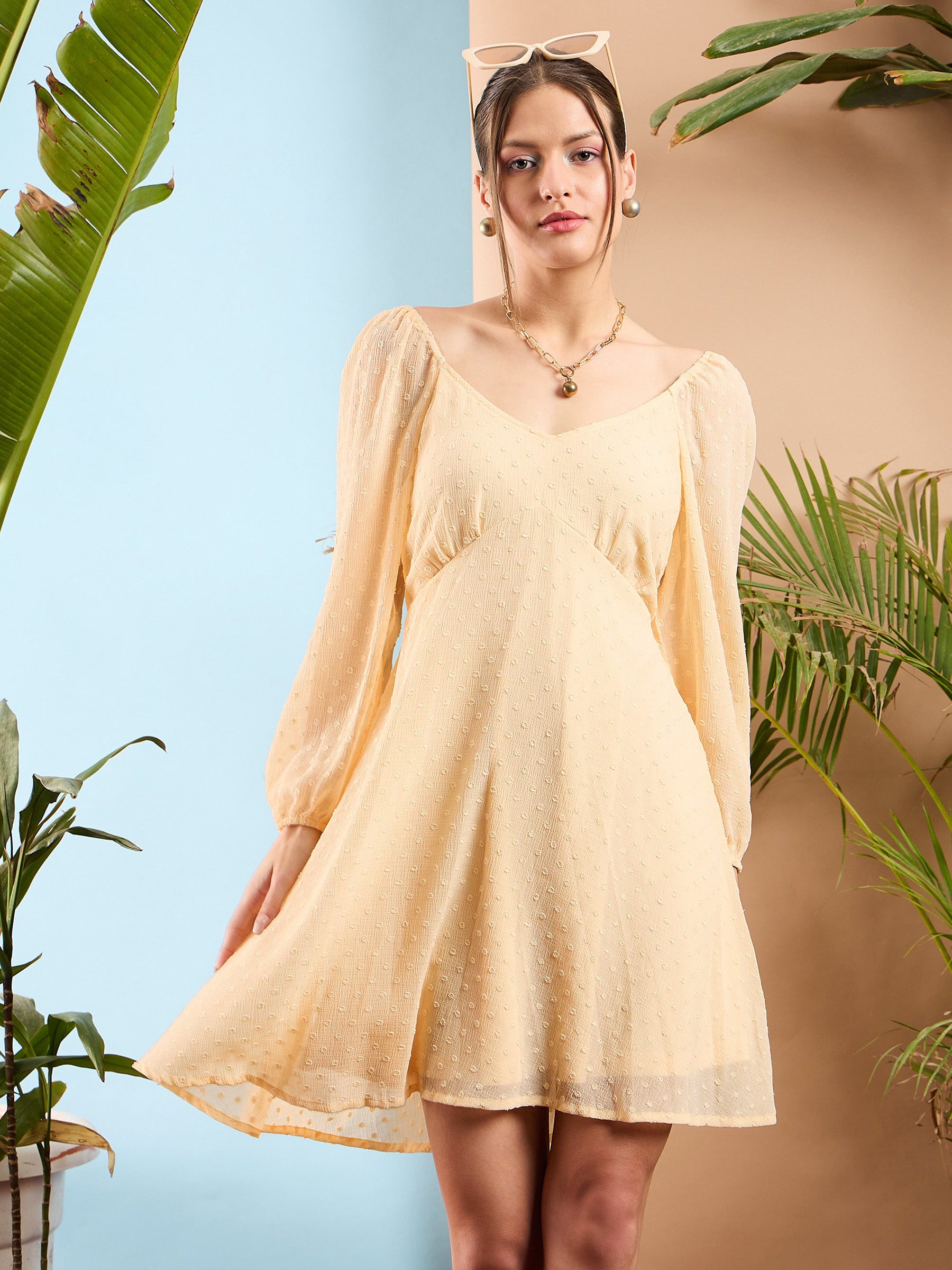 Nude Dobby Sweetheart Neck Ruched Skater Dress-SASSAFRAS