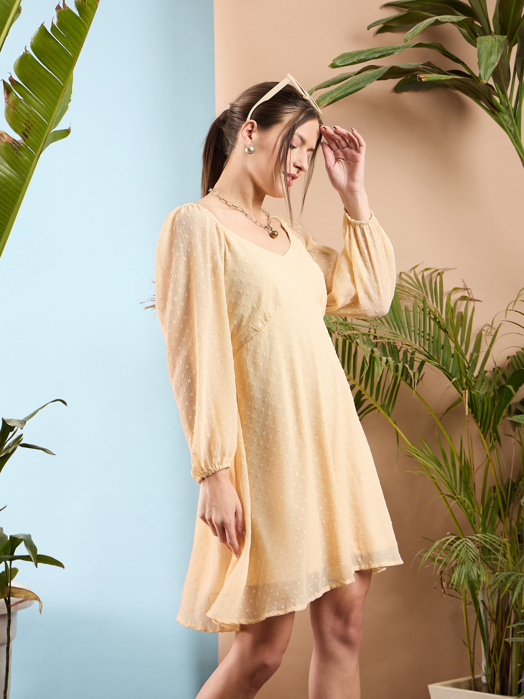 Nude Dobby Sweetheart Neck Ruched Skater Dress-SASSAFRAS