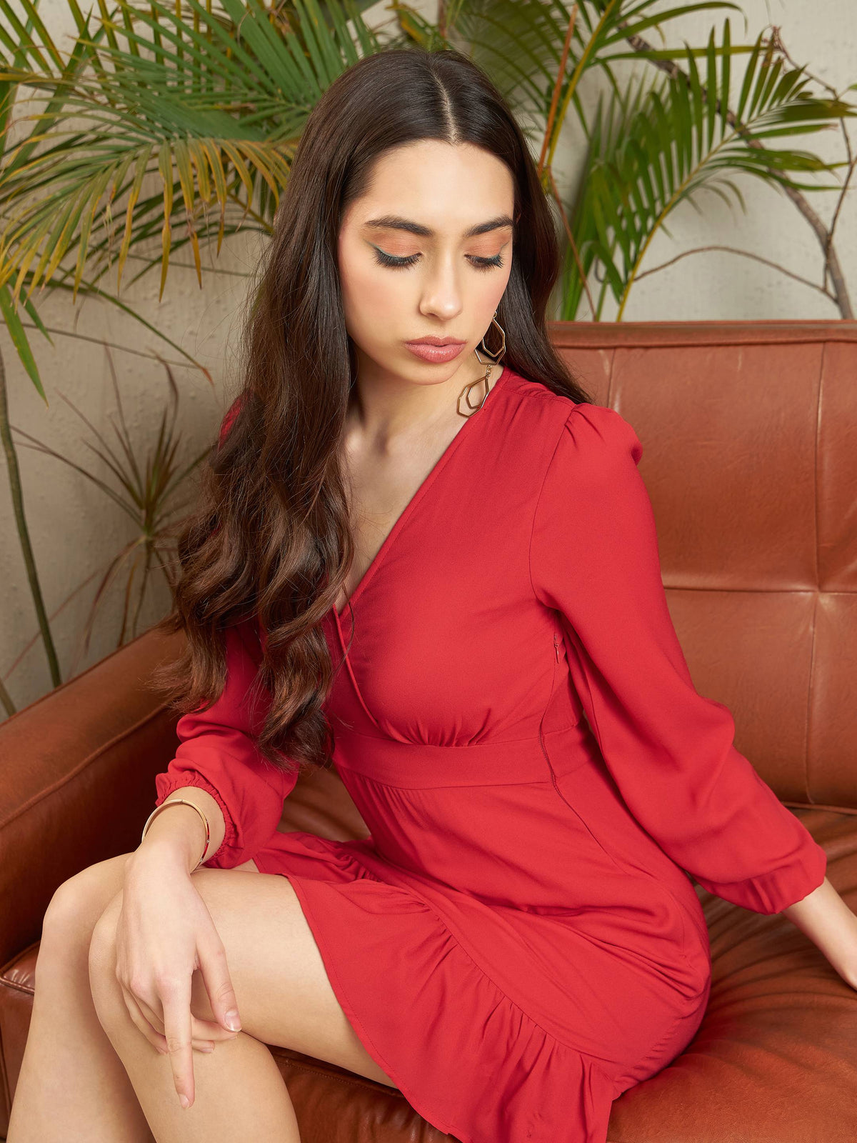 Red Frill Hem Short Dress-SASSAFRAS