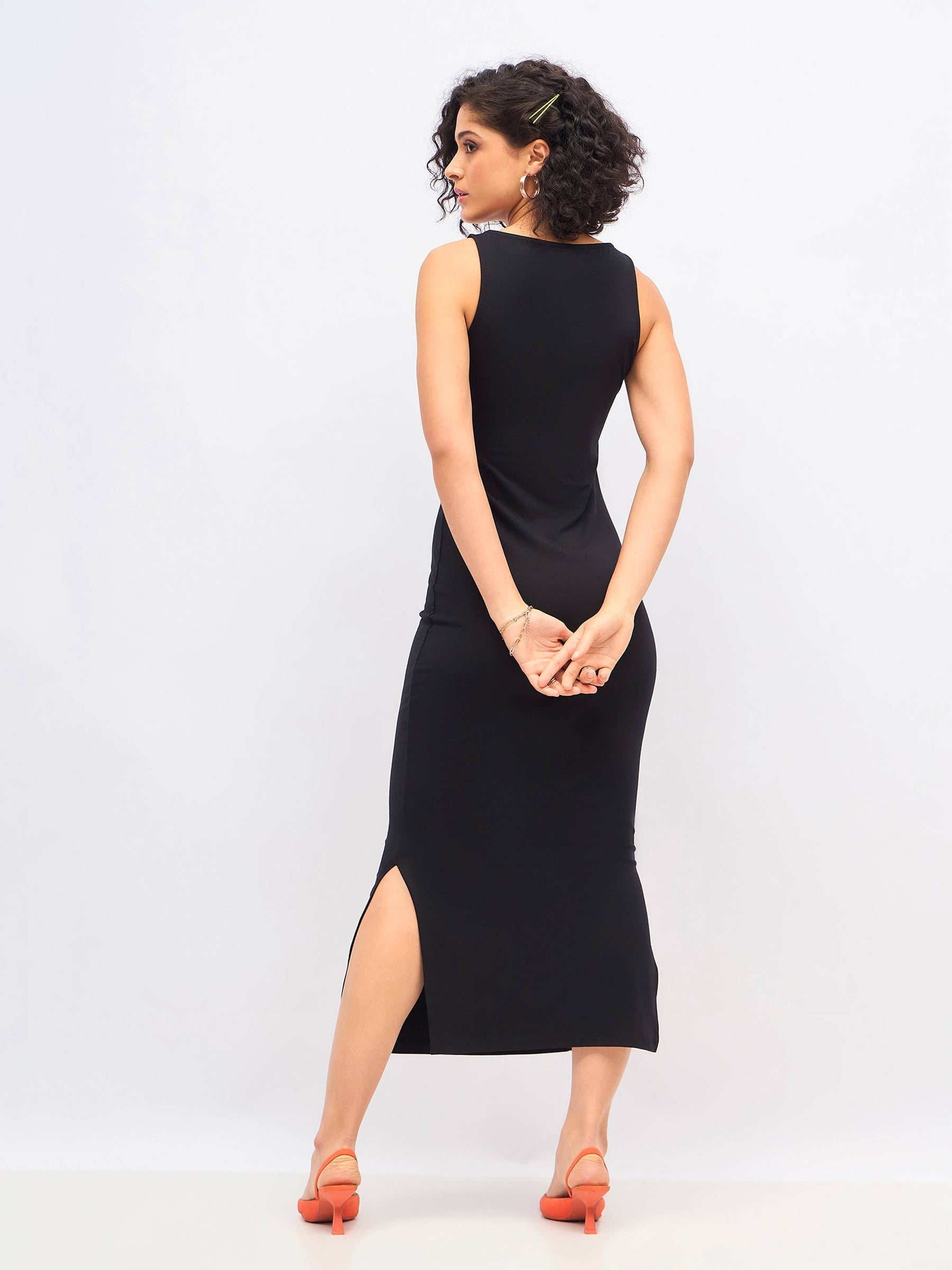 Black Boat Neck Bodycon Jersey Maxi Dress-SASSAFRAS