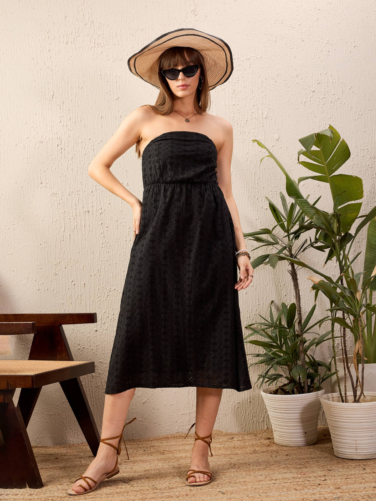 Black Schiffli Corset Midi Dress-SASSAFRAS