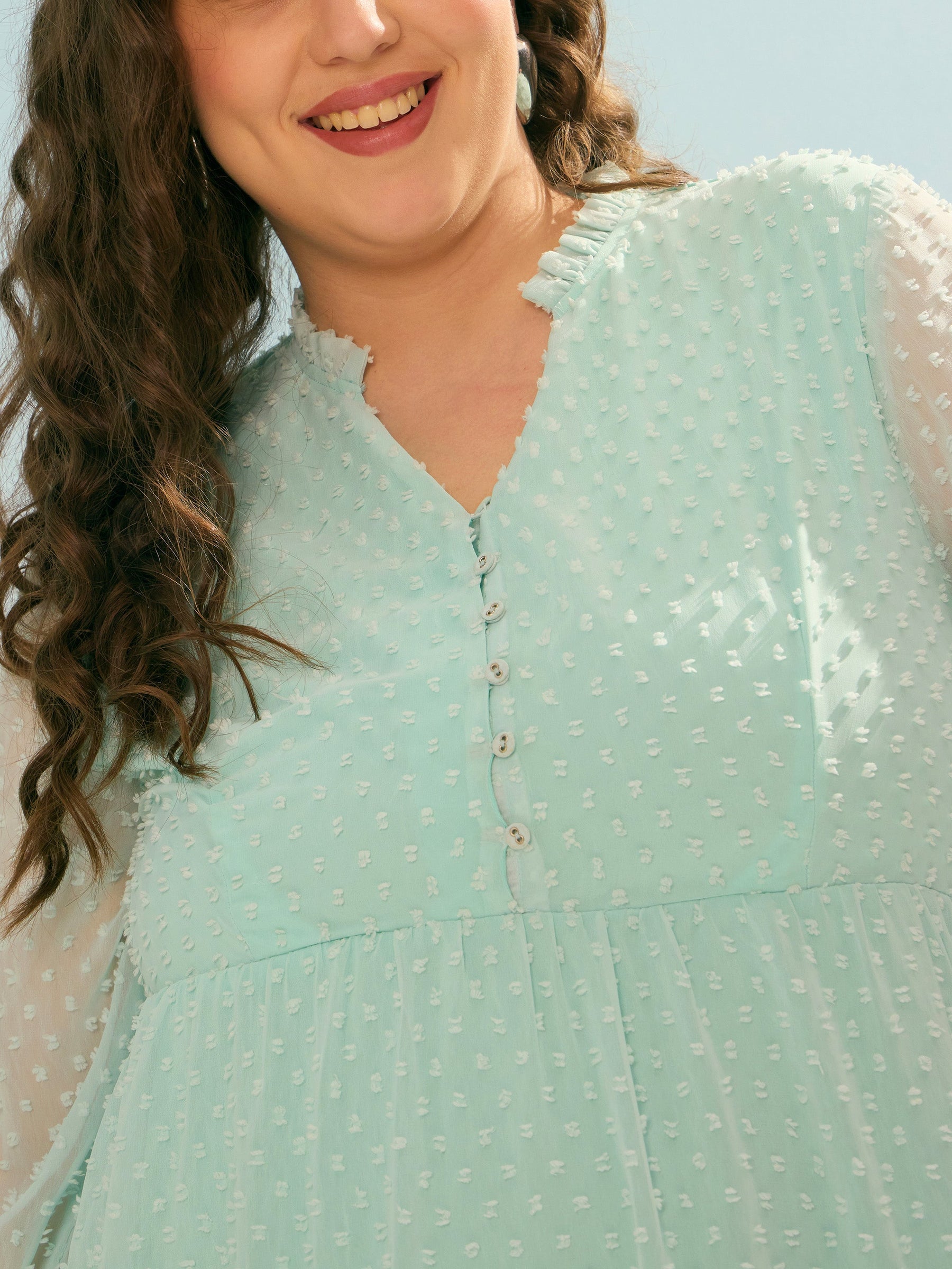 Sea Green Dobby V Neck Tiered Maxi Dress-SASSAFRAS Curve