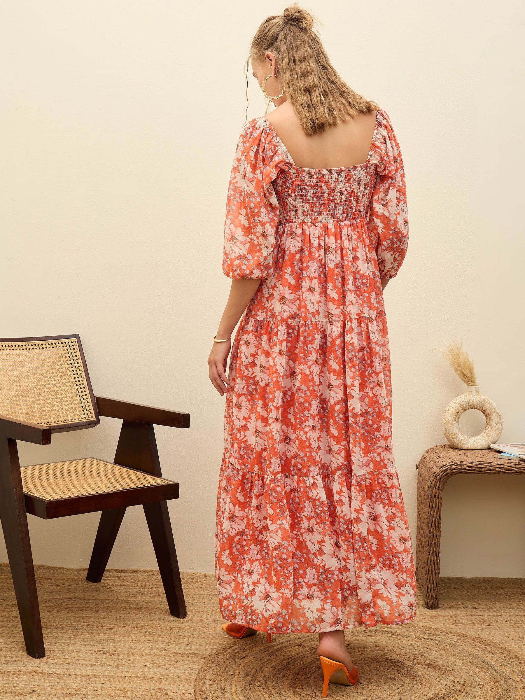 Red Floral Sweetheart Neck Maxi Dress-SASSAFRAS