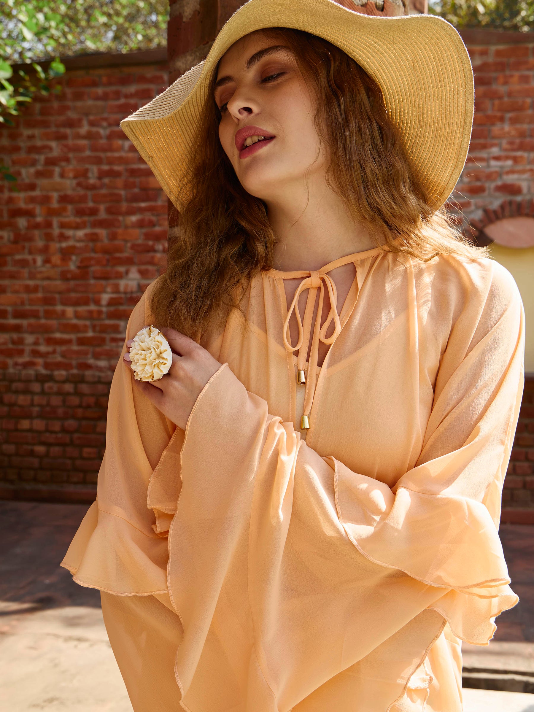 Peach Solid Loose Fit Maxi Dress-SASSAFRAS