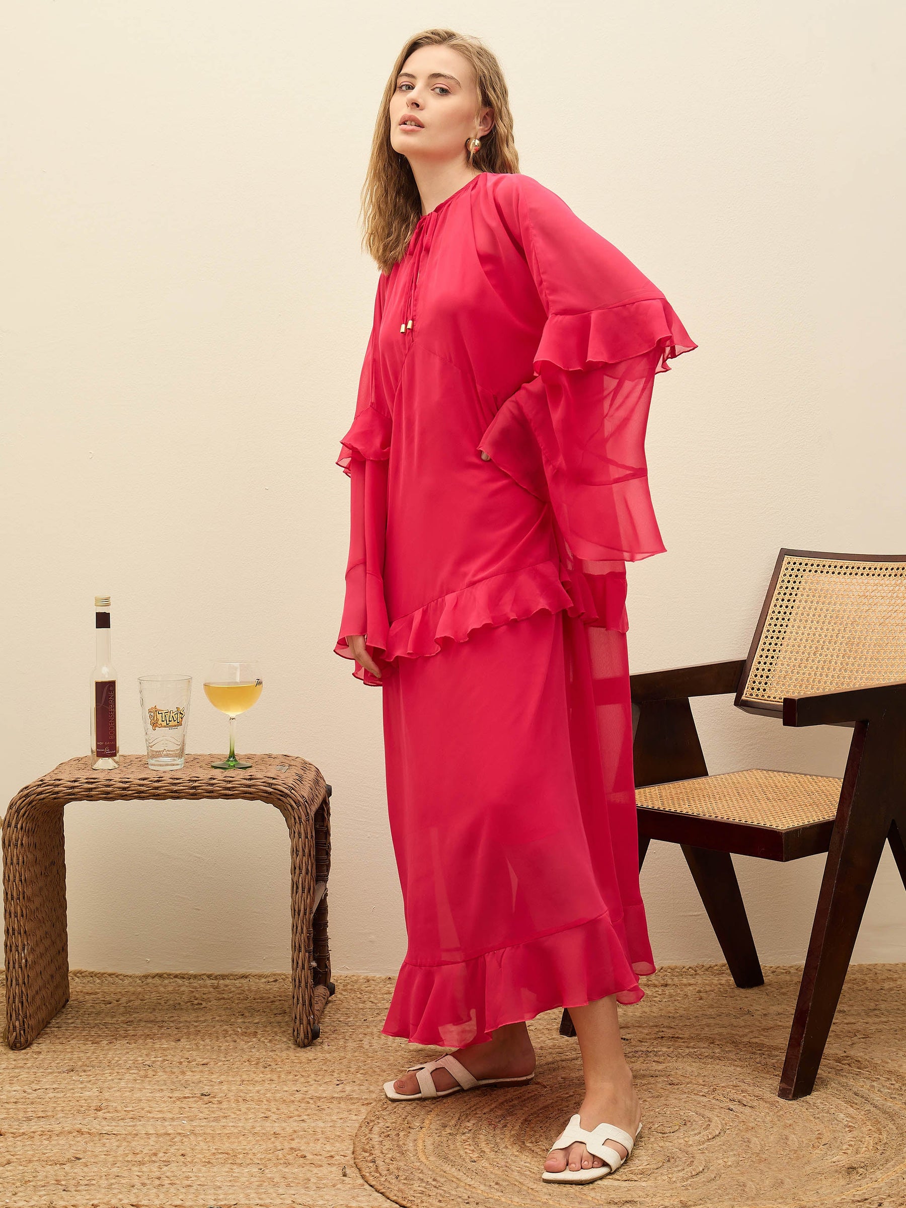 Fuchsia Solid Loose Fit Maxi Dress-SASSAFRAS