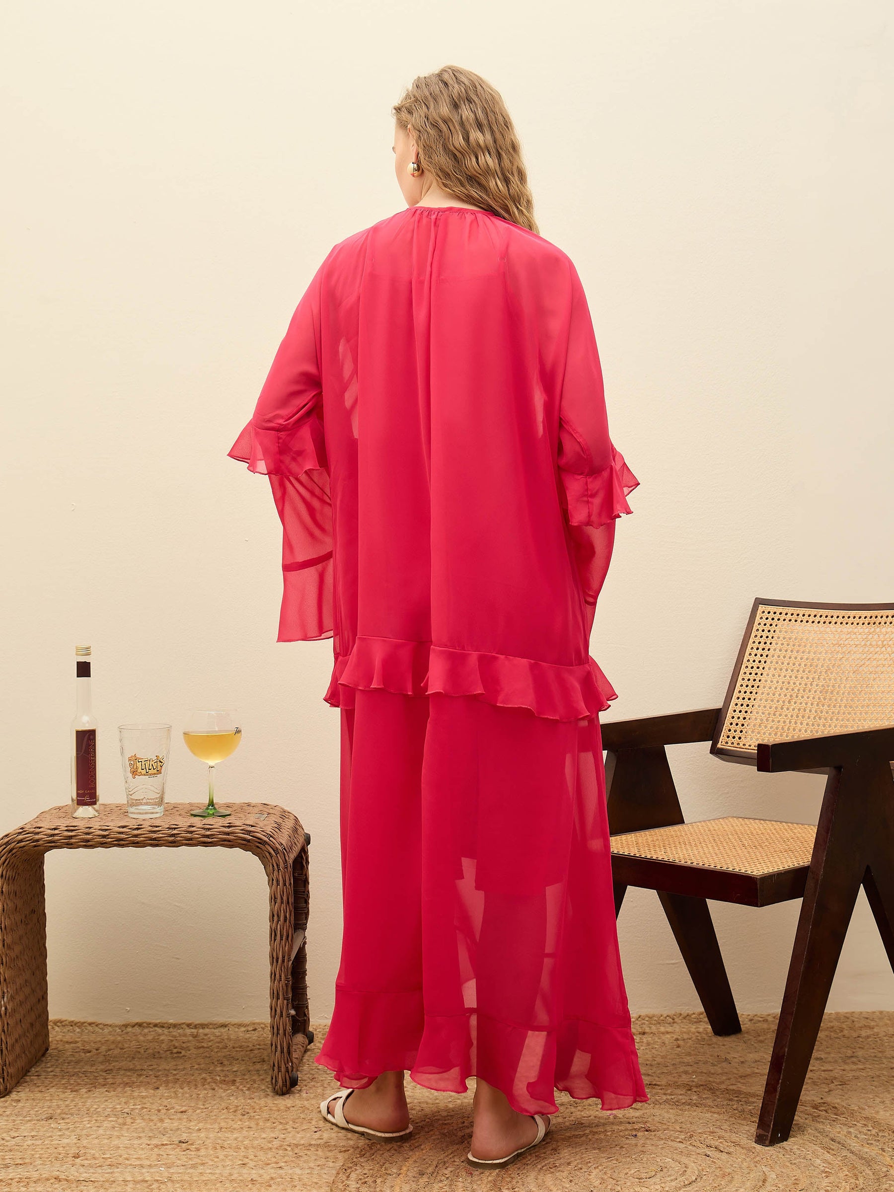 Fuchsia Solid Loose Fit Maxi Dress-SASSAFRAS