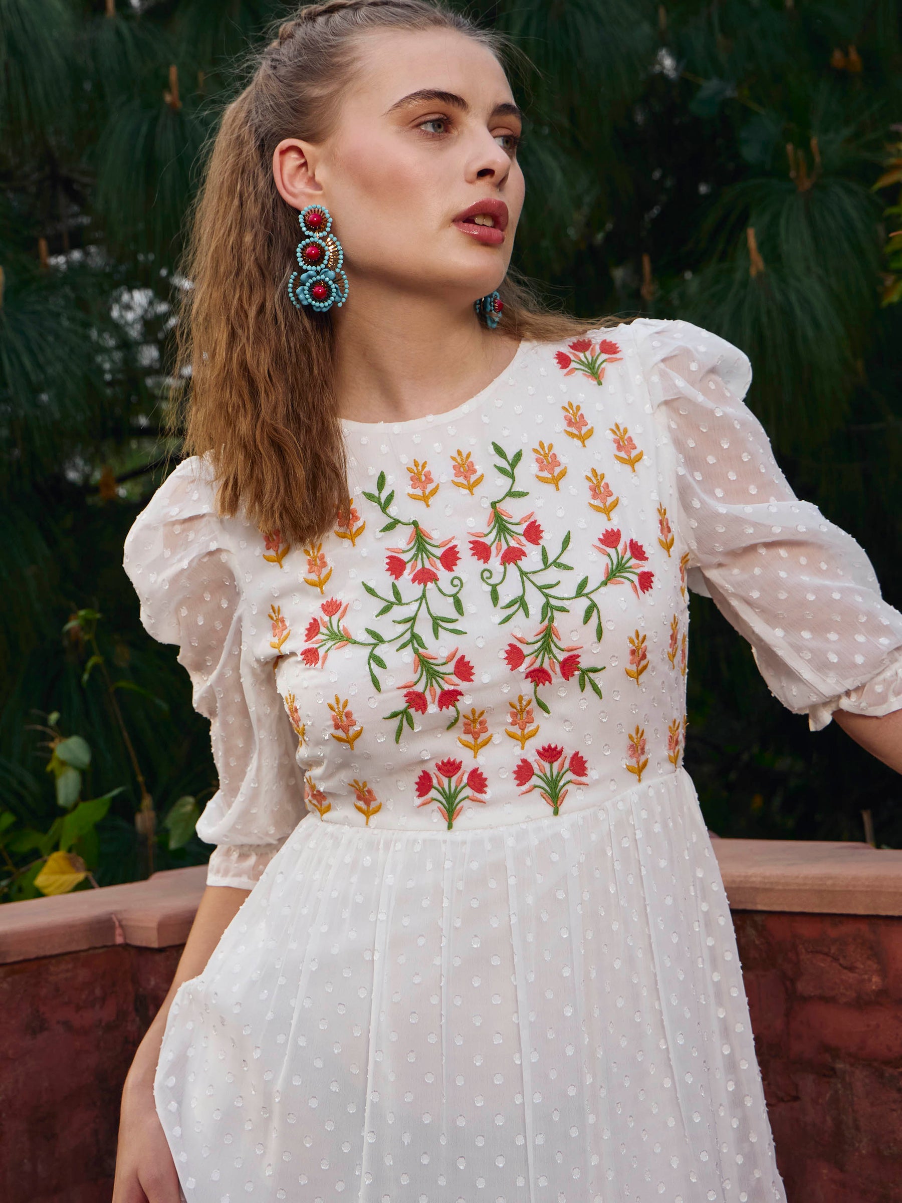 White Dobby Tiered Midi Dress-SASSAFRAS