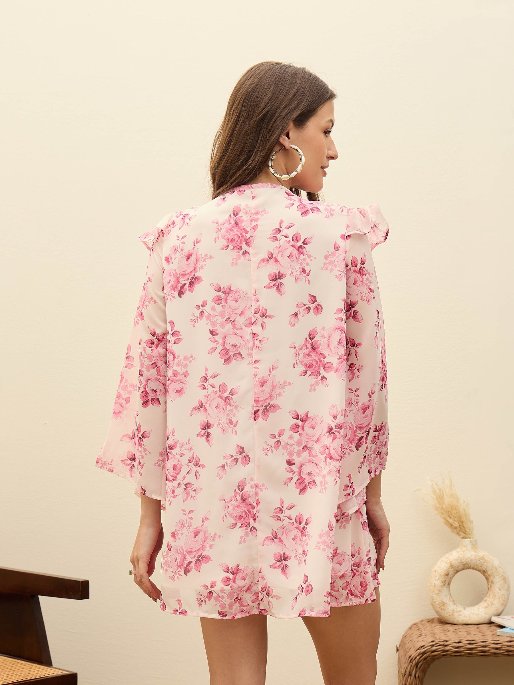 Pink Floral A-Line Short Dress-SASSAFRAS