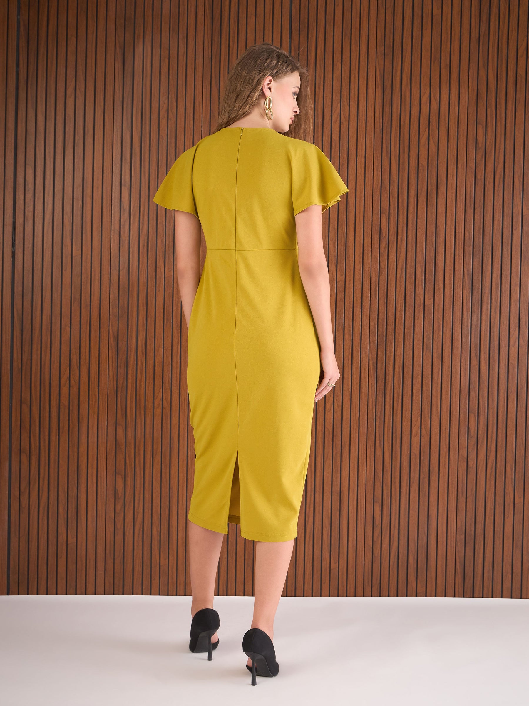Green V-Neck Bodycon Dress-SASSAFRAS