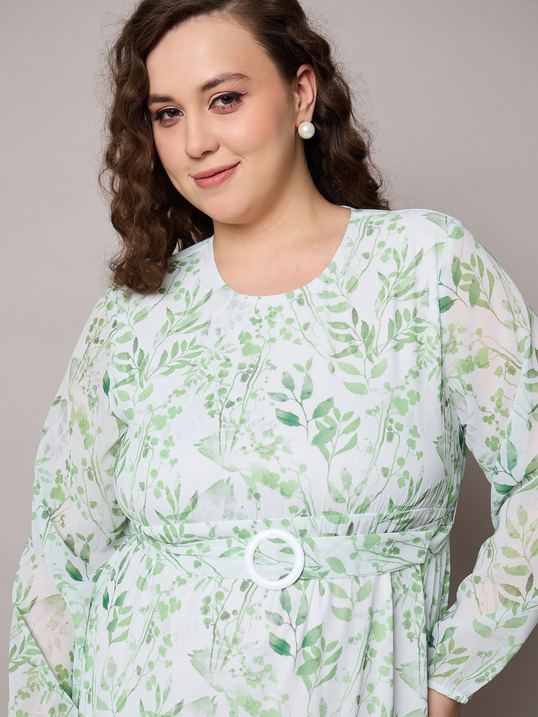 Green Floral Tiered Maxi Dress-SASSAFRAS Curve