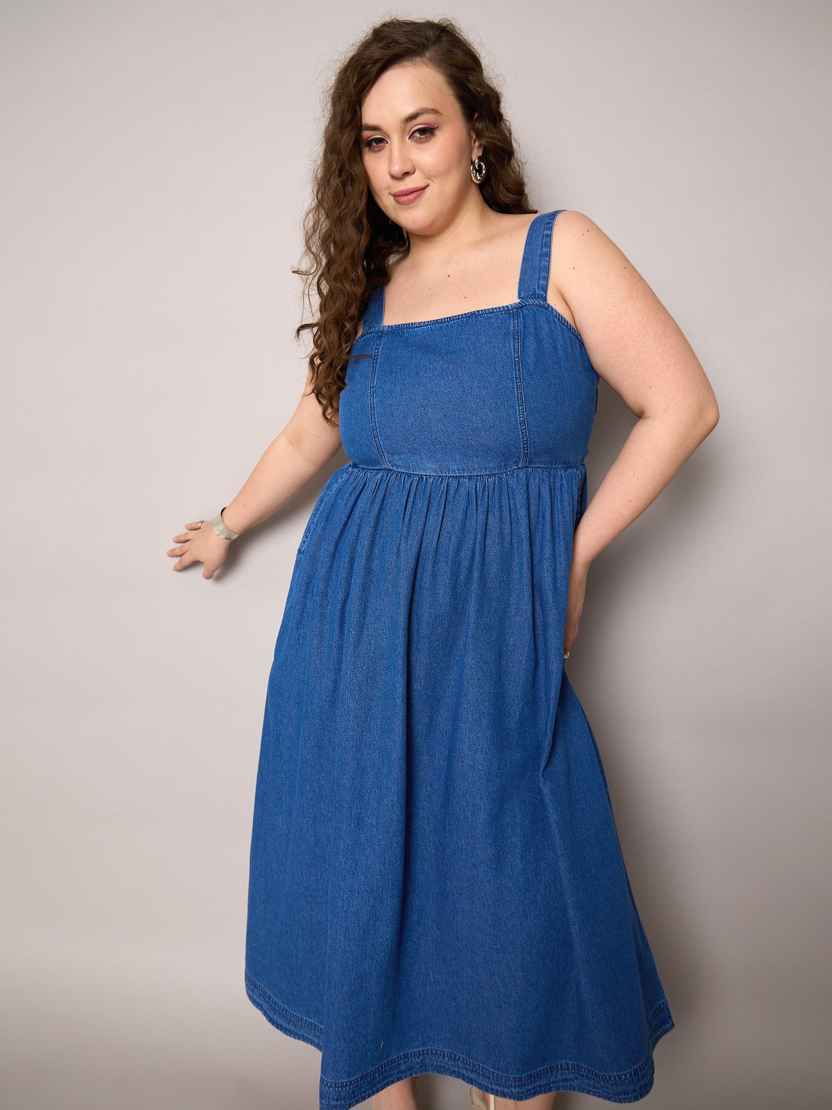 Navy Tencel Strappy Midi Dress-SASSAFRAS Curve
