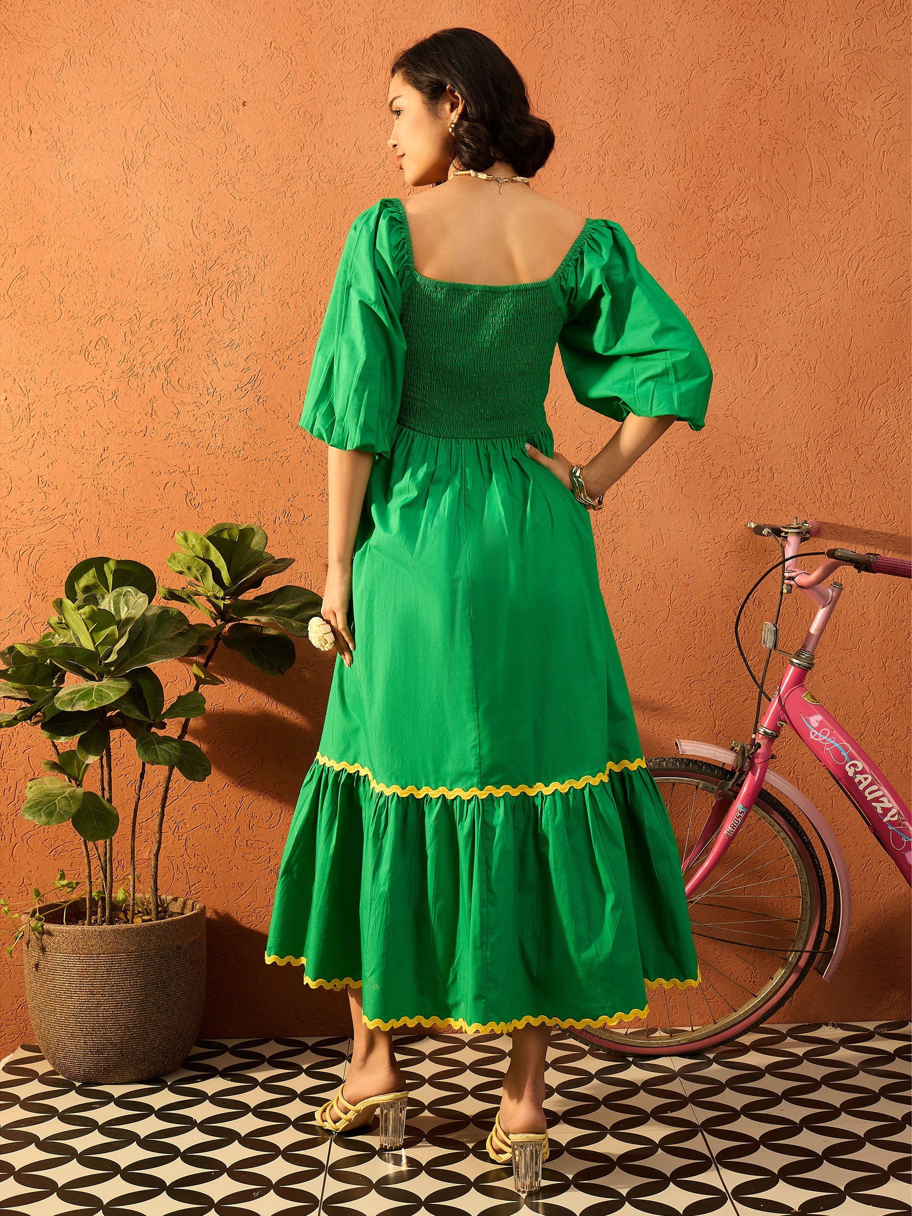 Green Ric Rac Lace Square Neck Maxi Dress-Pink Paprika By SASSAFRAS