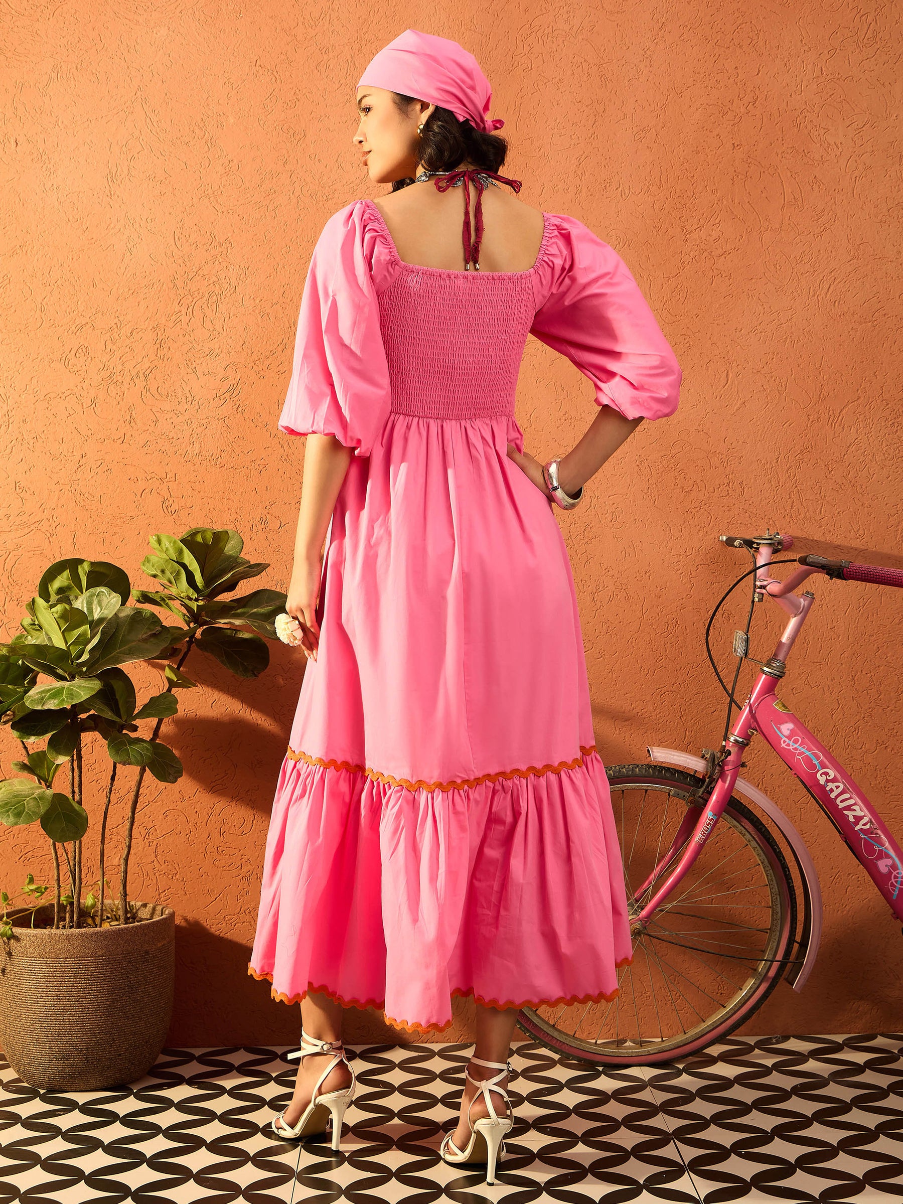 Pink Ric Rac Lace Square Neck Maxi Dress-Pink Paprika By SASSAFRAS