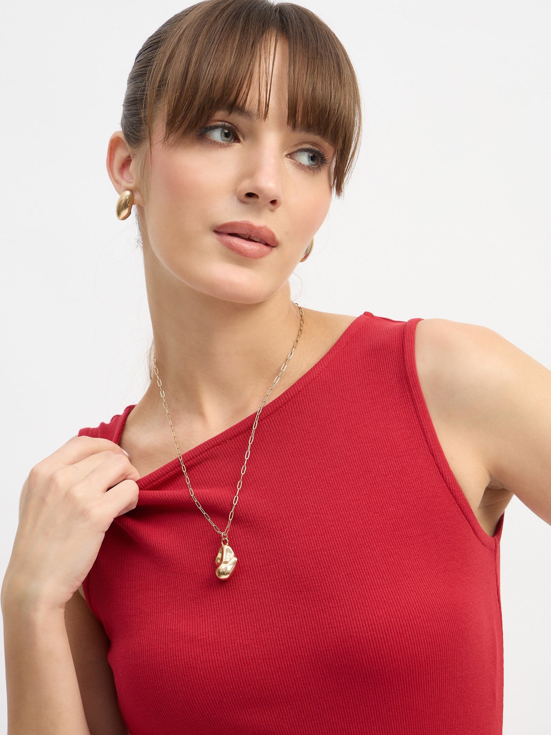 Red Rib Balloon Hem Detail Short Dress-SASSAFRAS