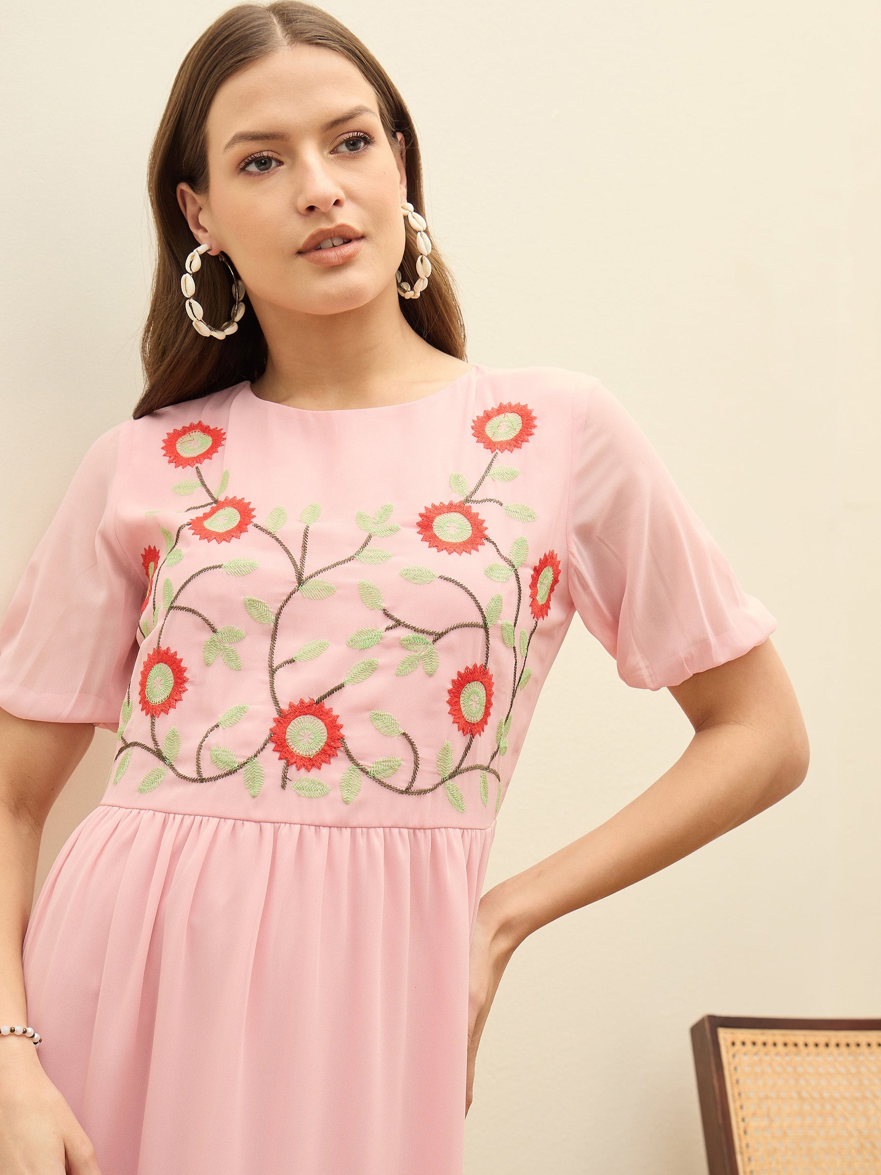 Pink Solid Tiered Maxi Dress-SASSAFRAS