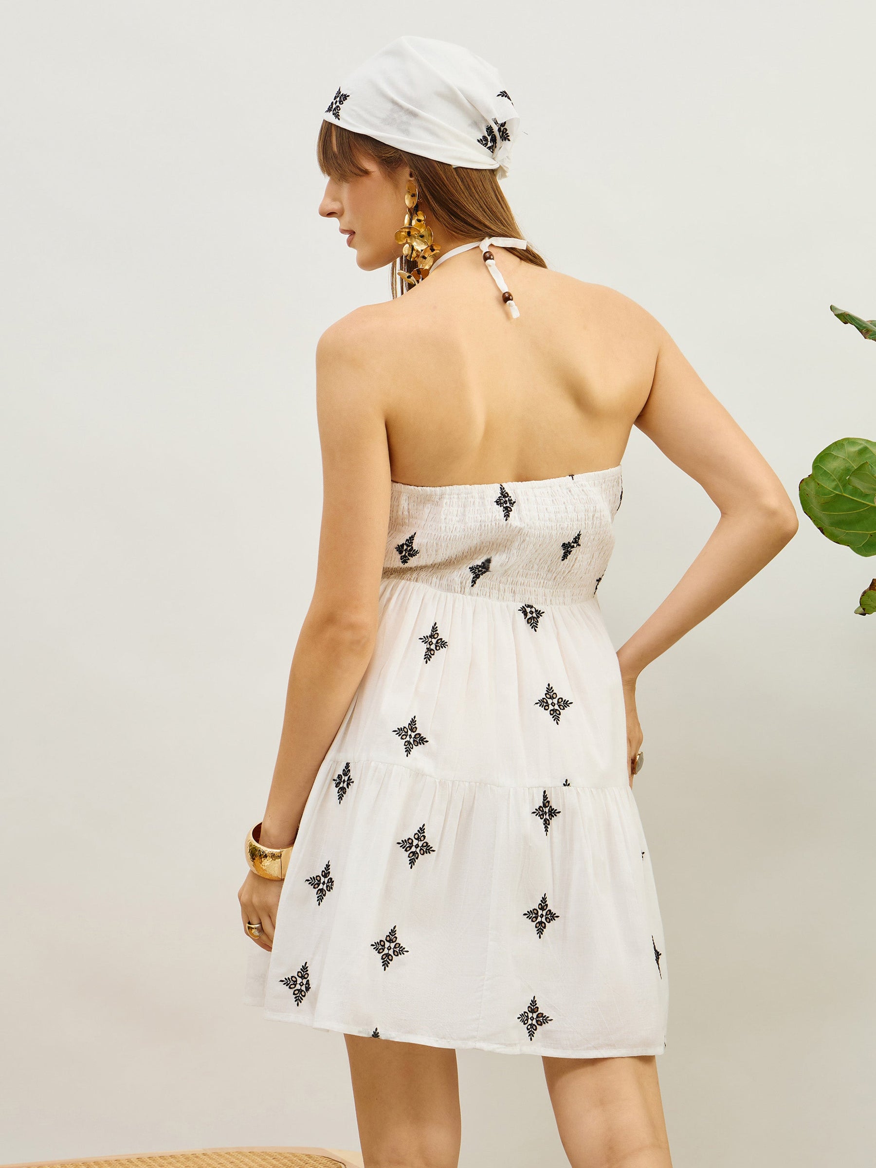 White Embroidered Strappy Short Dress-Pink Paprika By SASSAFRAS