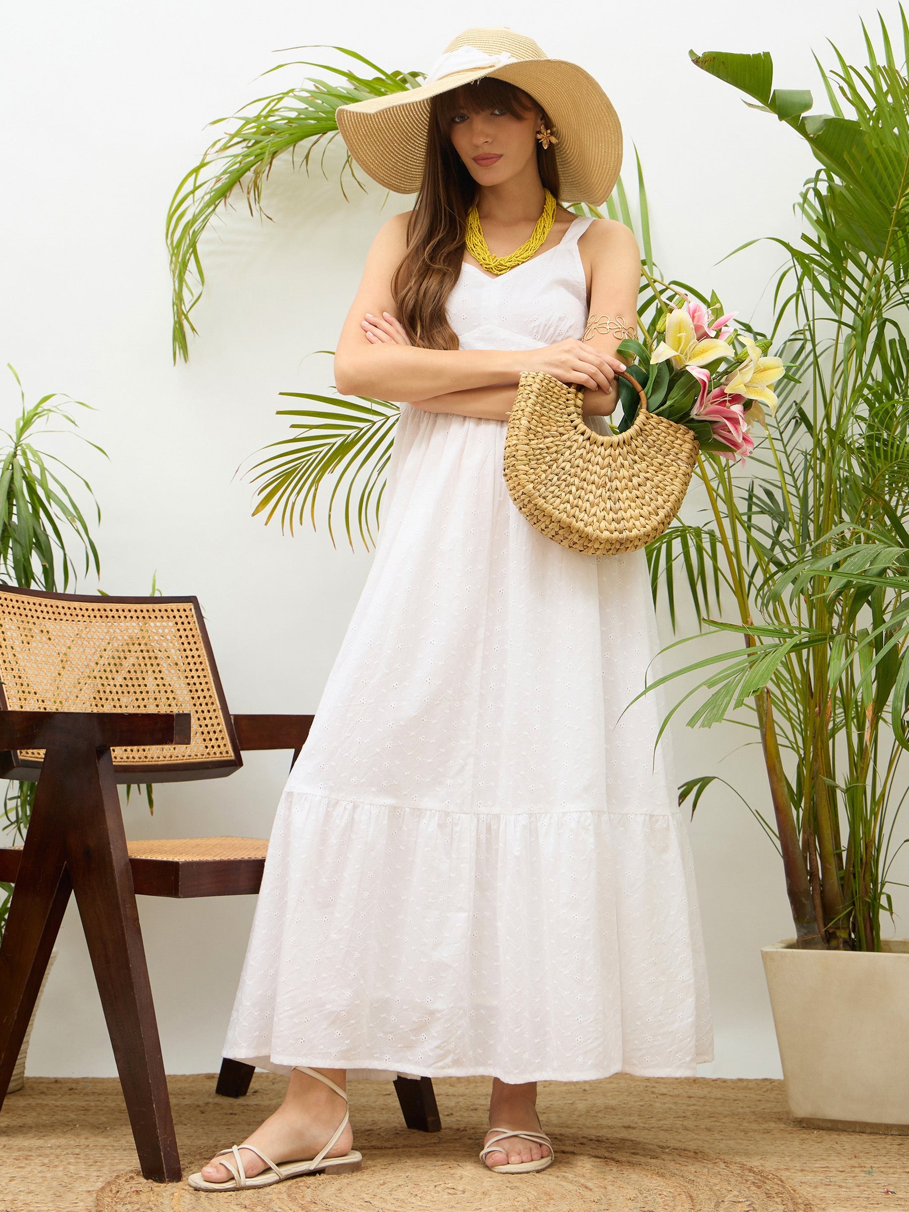 White Sweatheart Neck Strappy Maxi Dress-SASSAFRAS