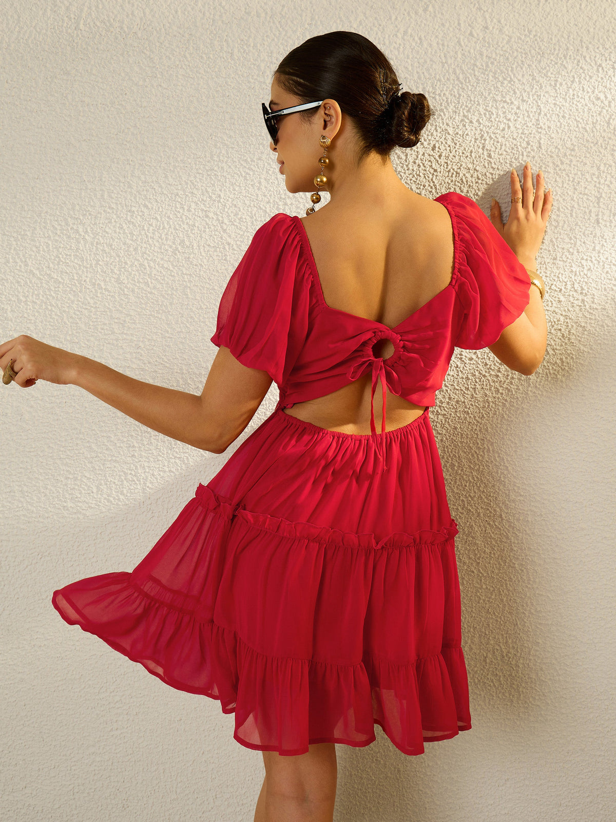 Red Sweetheart Neck Short Skater Dress-SASSAFRAS