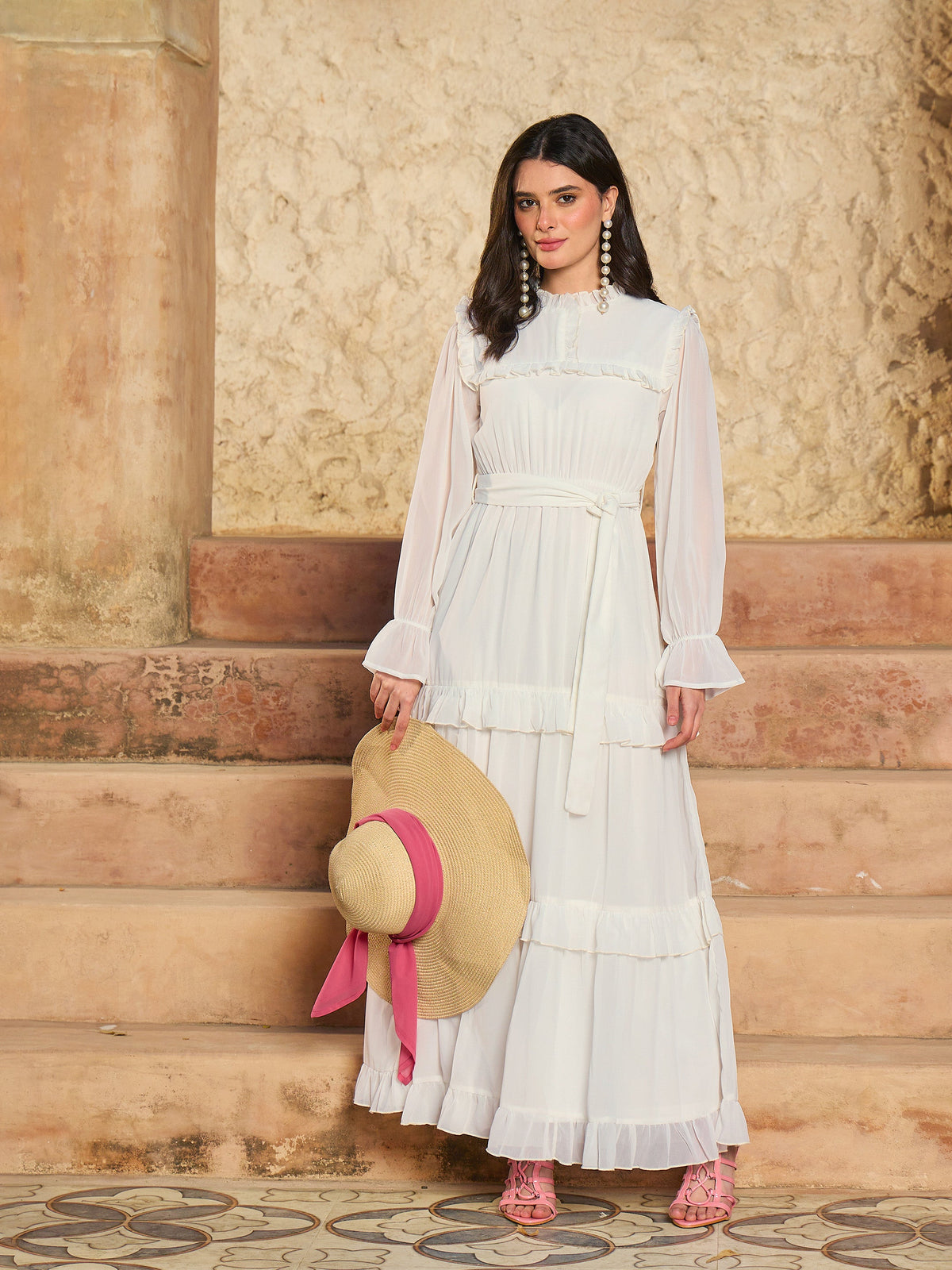 White Tiered Maxi Dress-SASSAFRAS