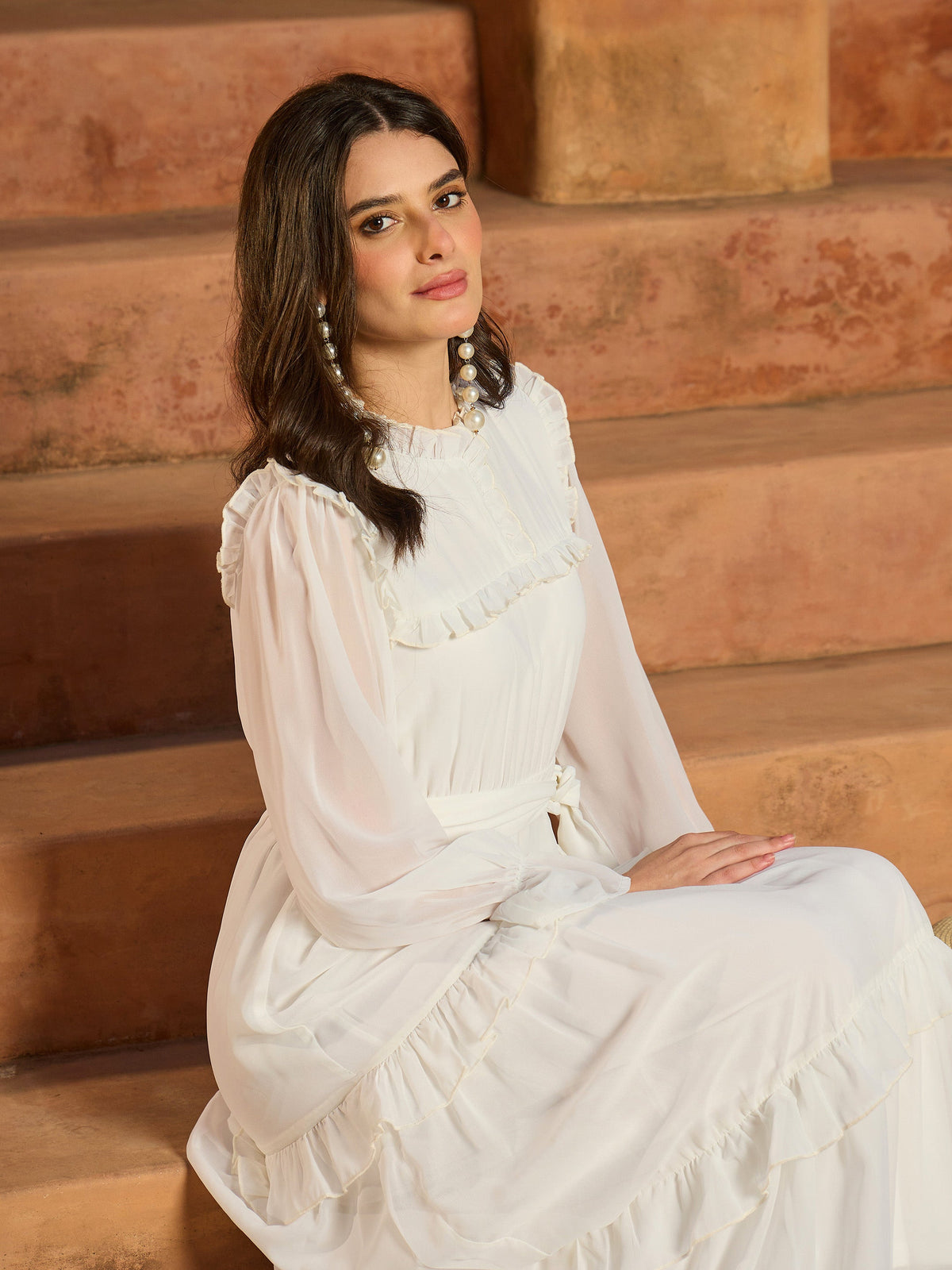 White Tiered Maxi Dress-SASSAFRAS