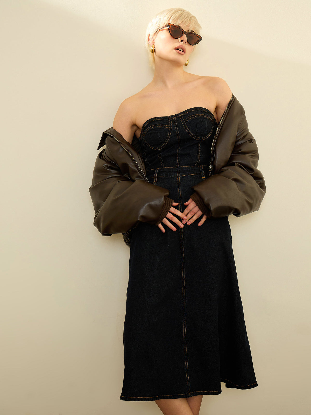 Black Denim Wash Tube Dress-SASSAFRAS