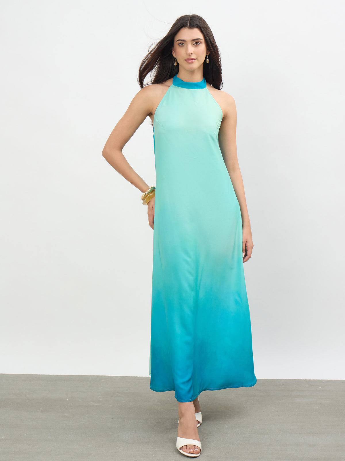 Sea Green Ombree Halter Neck Maxi Dress -SASSAFRAS