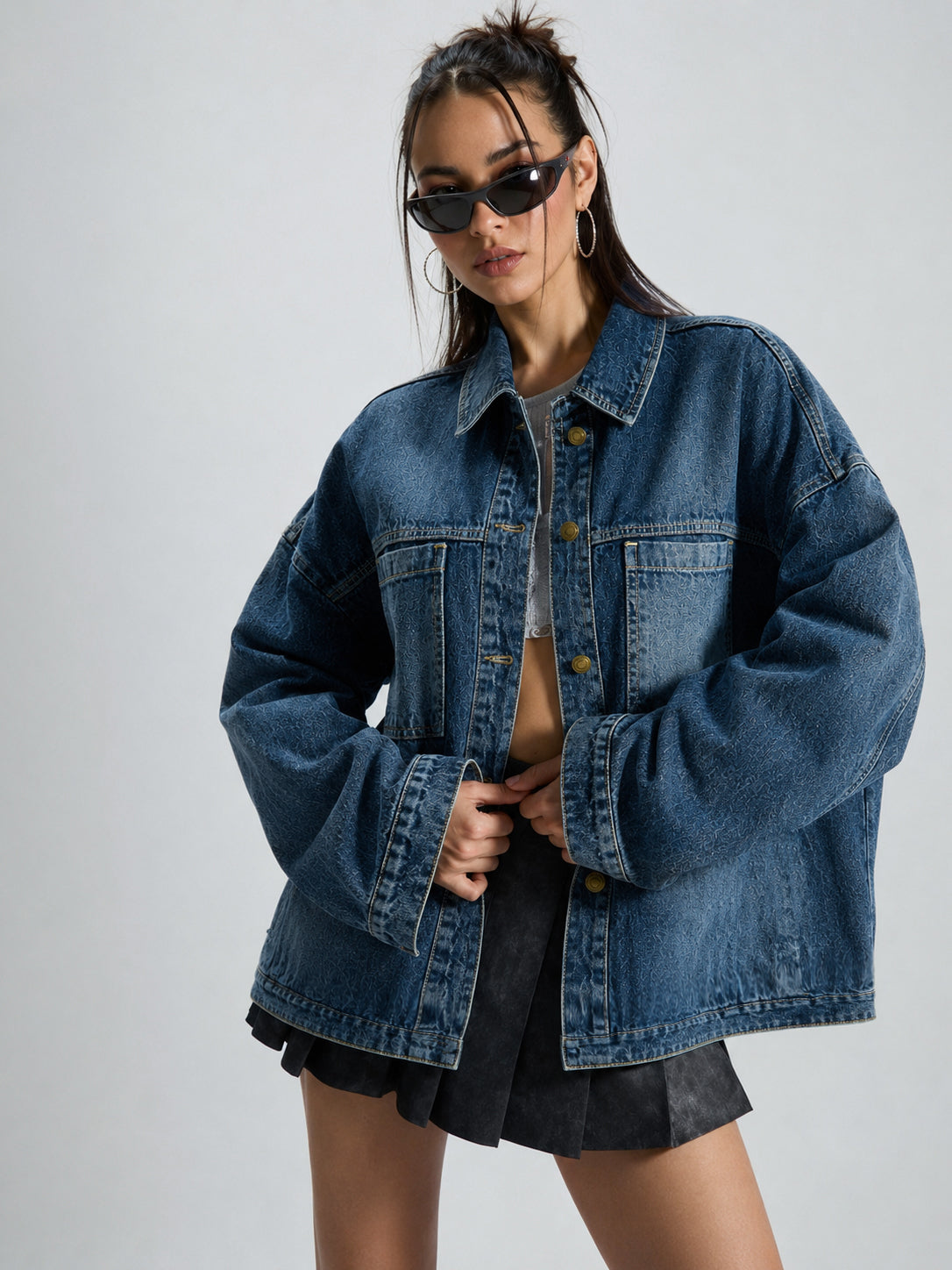 Blue Wash Denim Oversized Jacket-SASSAFRAS BASICS