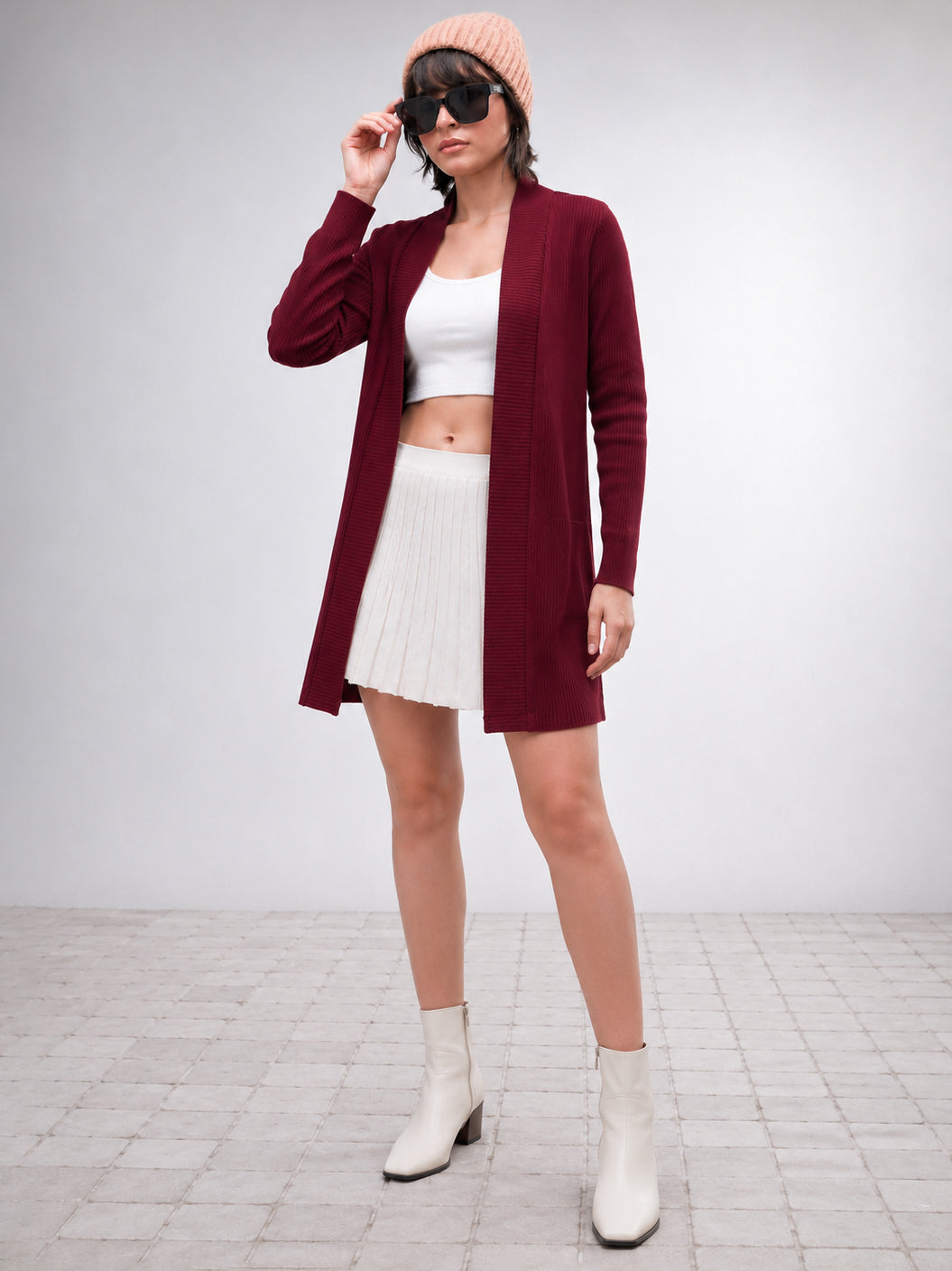 Maroon Full Sleeves Rib Shrug-SASSAFRAS BASICS