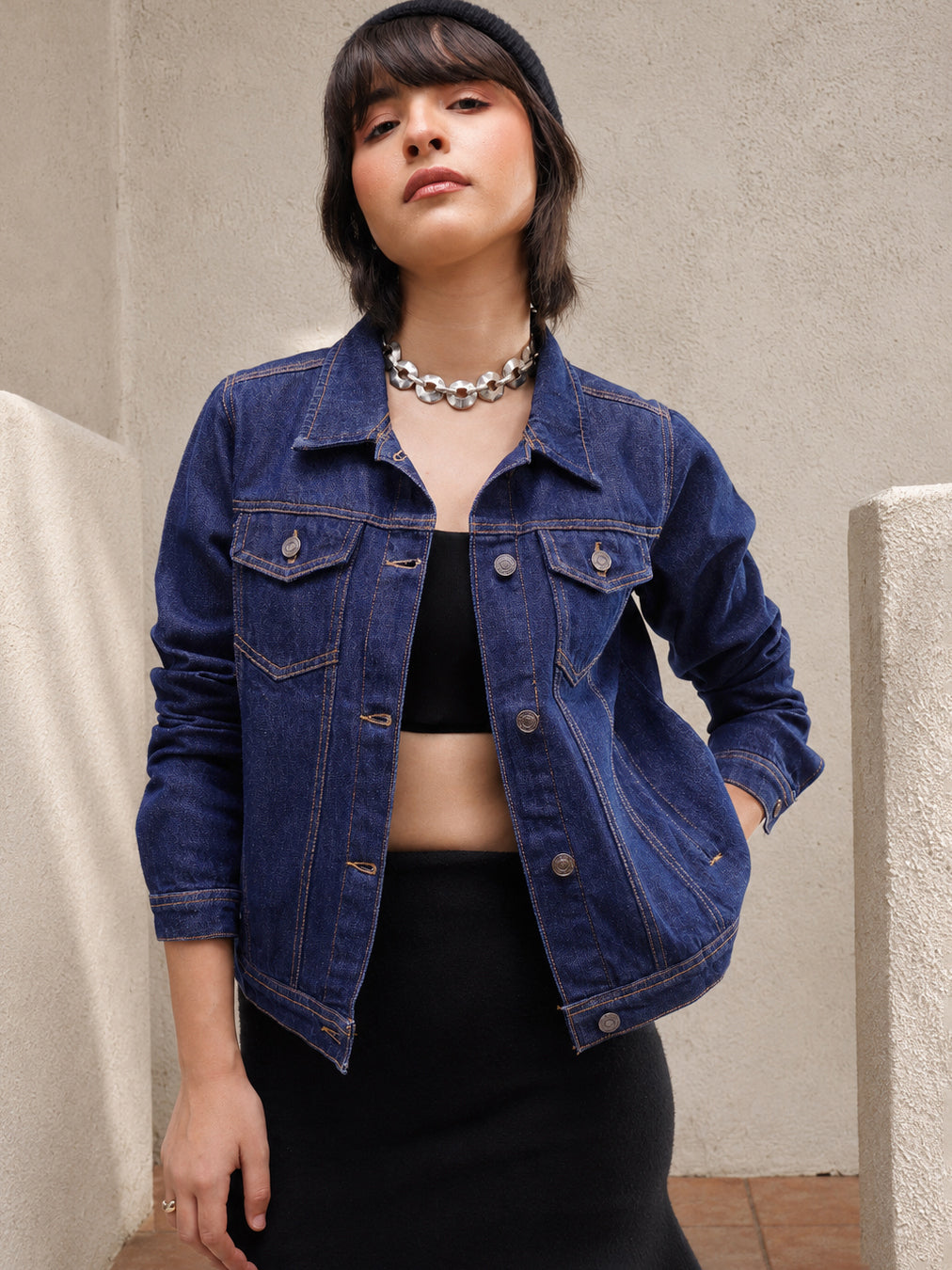 Navy Denim Regular Jacket-SASSAFRAS