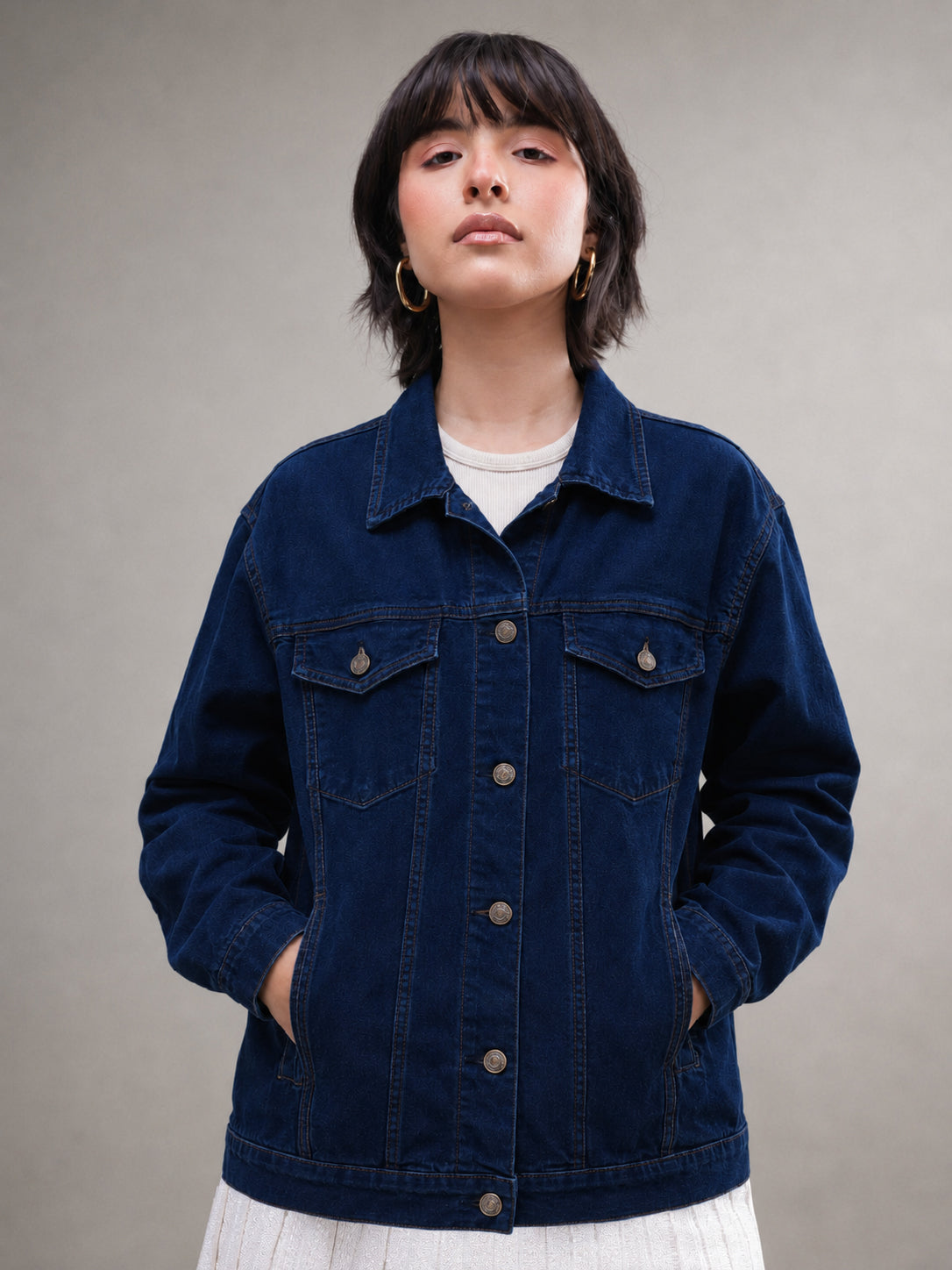 Navy Wash Denim Oversized Jacket-SASSAFRAS