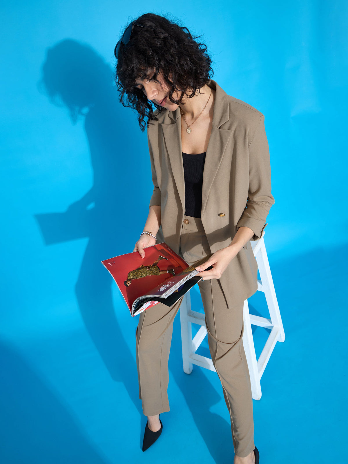 Beige Front Button Blazer-SASSAFRAS worklyf