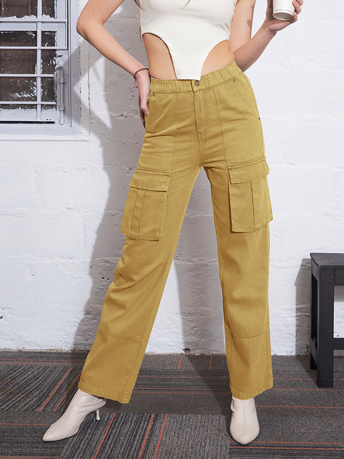 Brown Box Pocket Cargo Jeans-SASSAFRAS