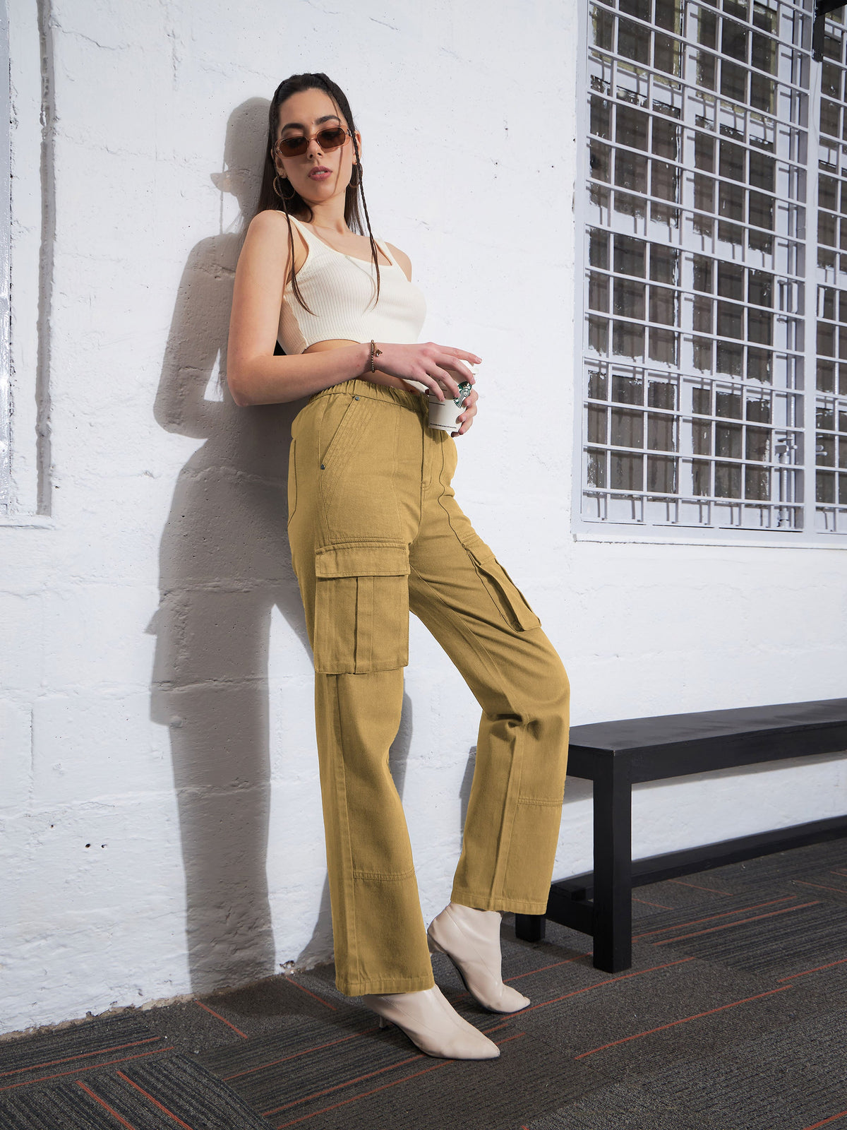 Brown Box Pocket Cargo Jeans-SASSAFRAS