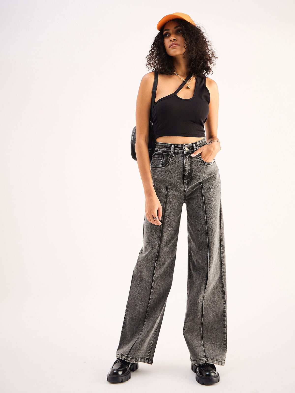 Grey High Waist Front Dart Straight Jeans-SASSAFRAS BASICS