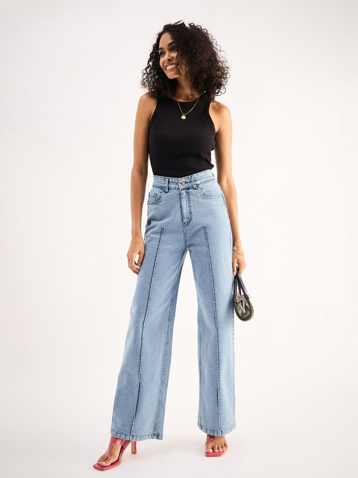Blue High Waist Front Dart Straight Jeans-SASSAFRAS BASICS
