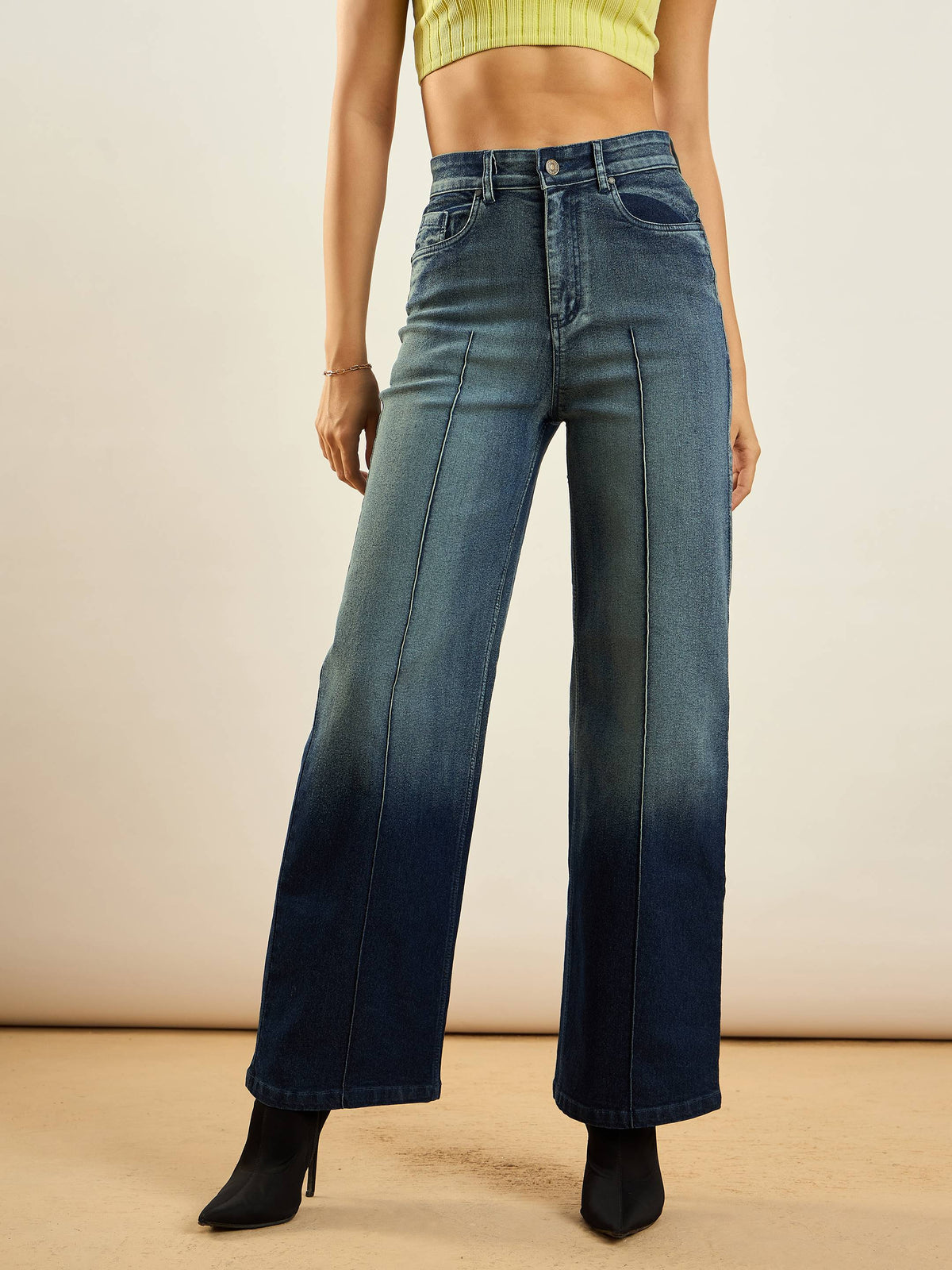 Grey Ombre Front Seam Straight Fit Jeans -SASSAFRAS