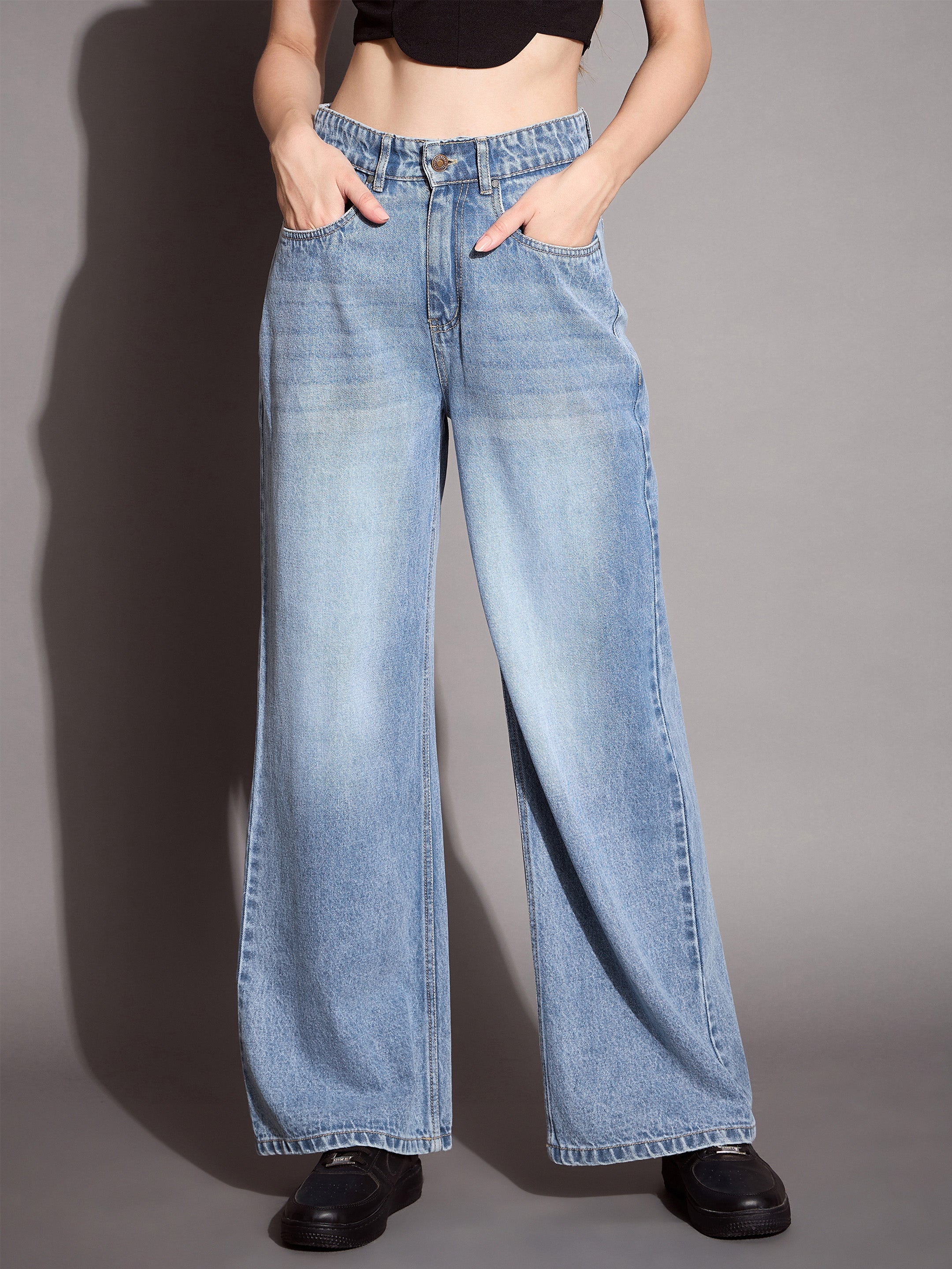 Women Blue High Waist Wide Leg Jeans - Main Image