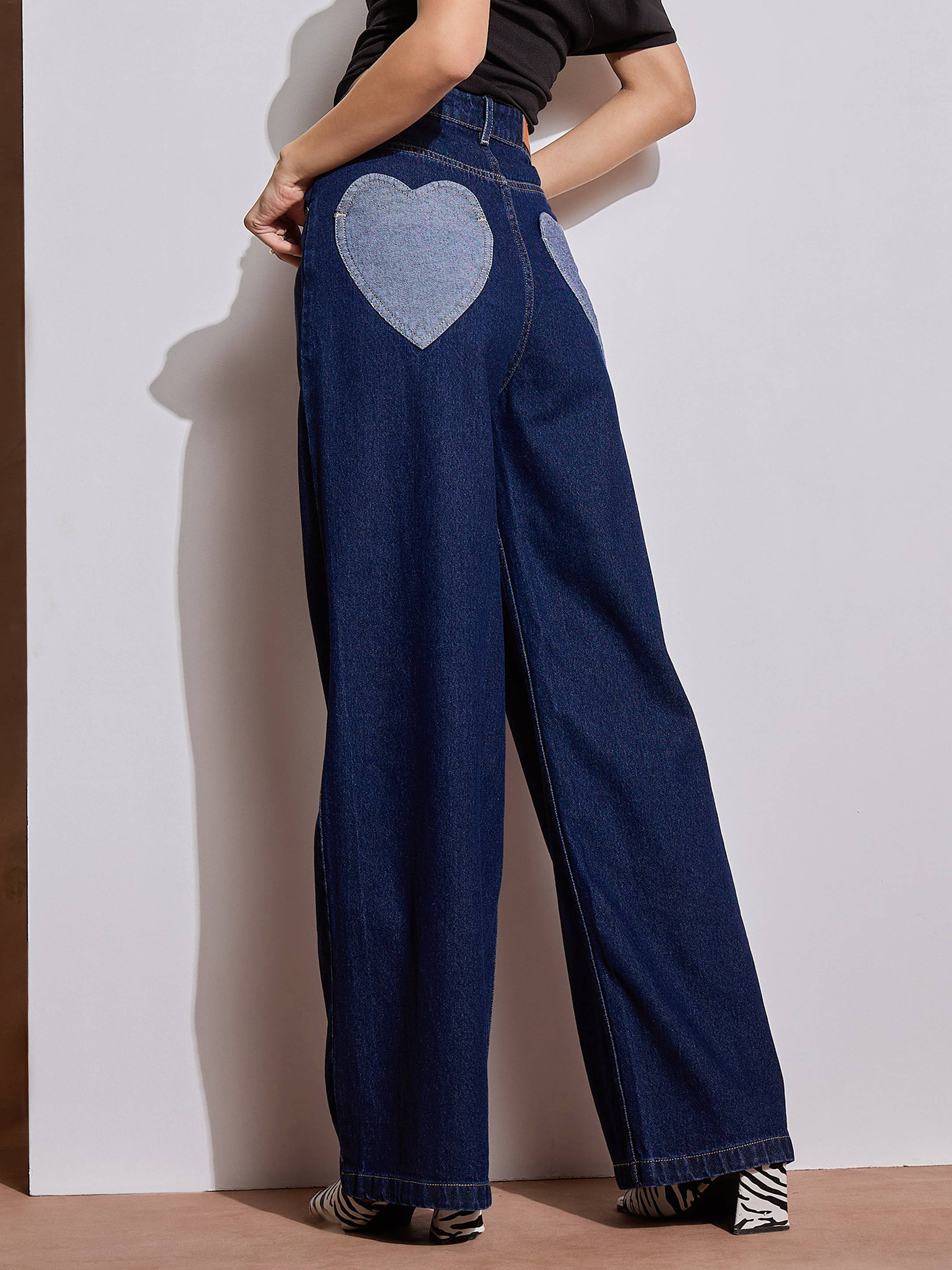 Buy Navy Blue Heart Pockets Straight Jeans Online At Best