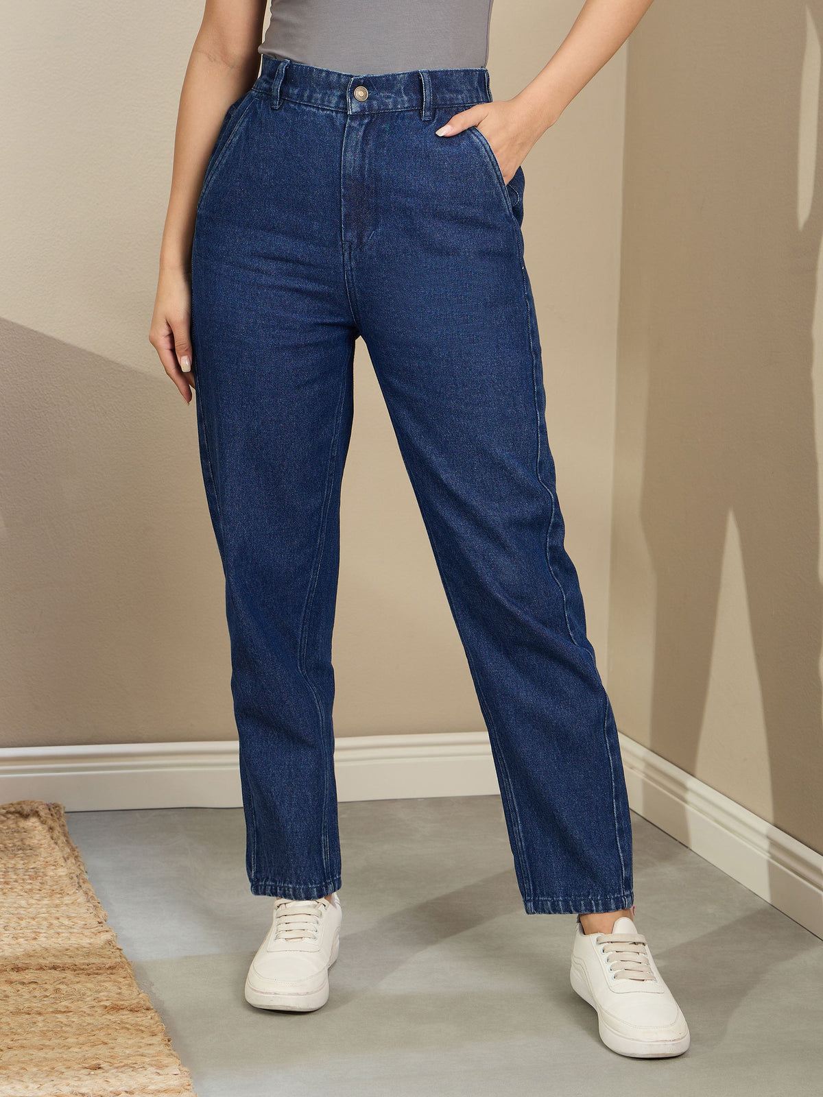 Navy Blue Washed Tapered Jeans-SASSAFRAS BASICS