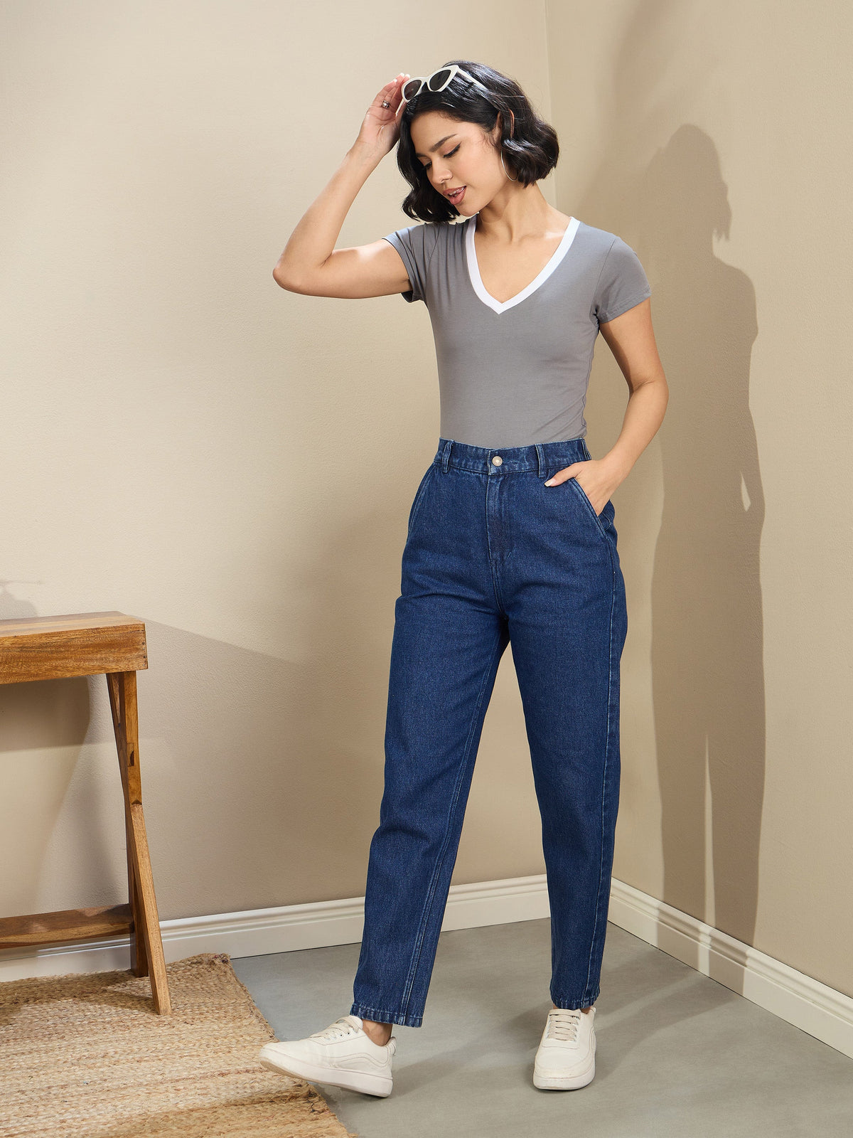 Navy Blue Washed Tapered Jeans-SASSAFRAS BASICS