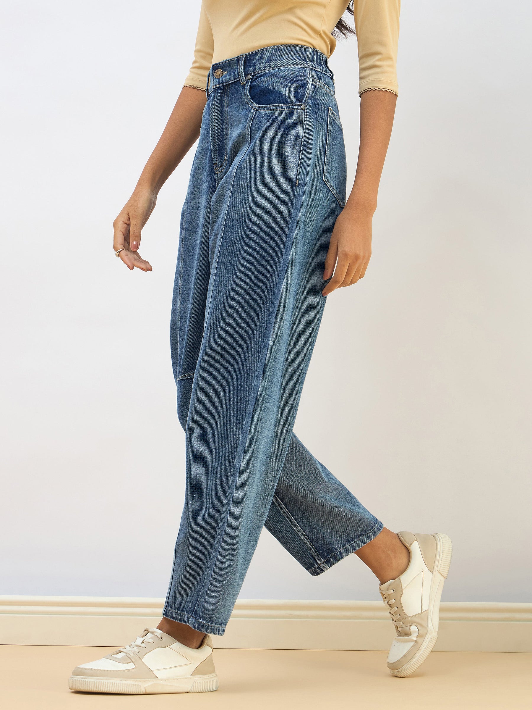 Blue Washed Balloon Fit Jeans-SASSAFRAS BASICS