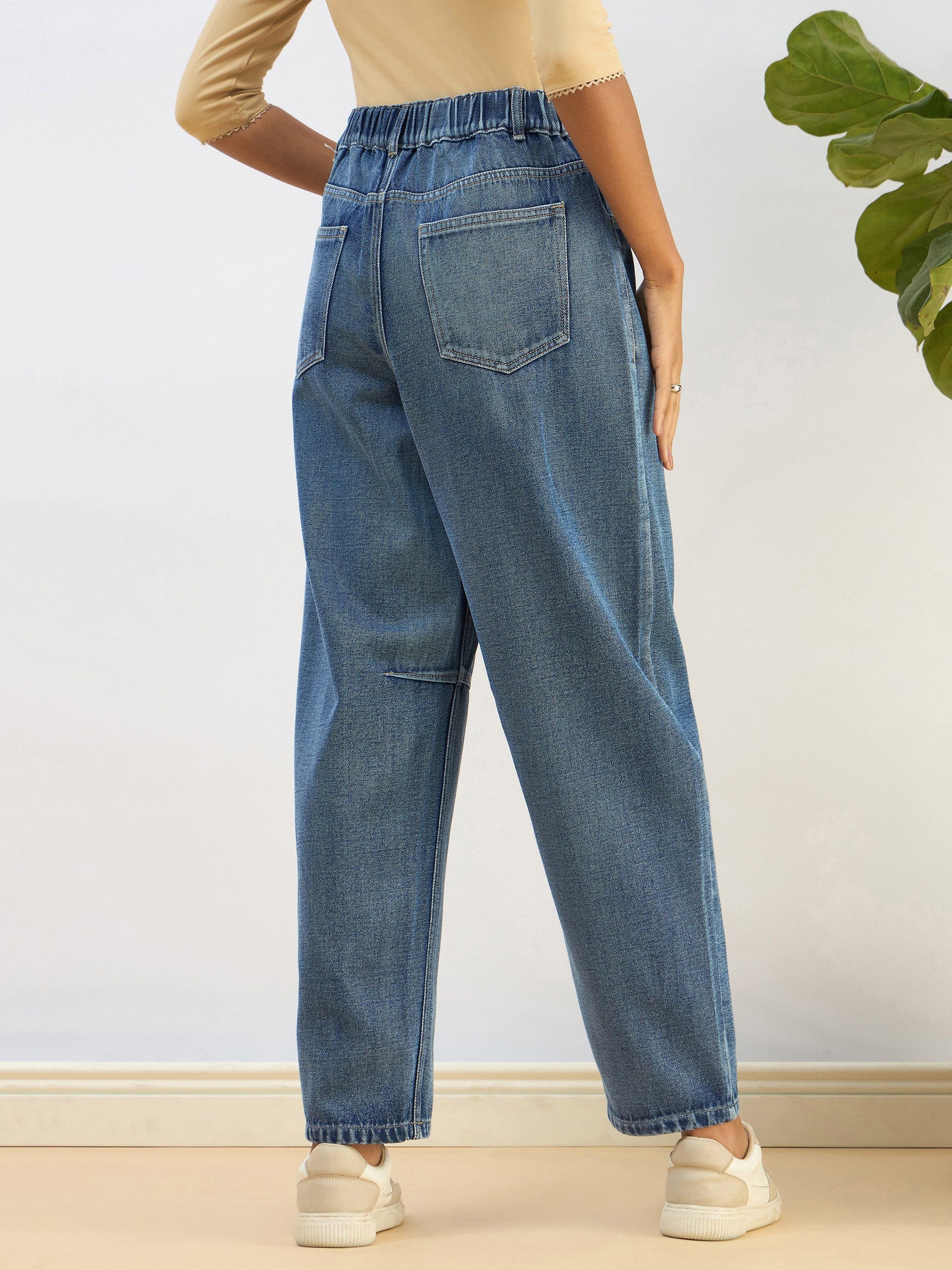 Blue Washed Balloon Fit Jeans-SASSAFRAS BASICS