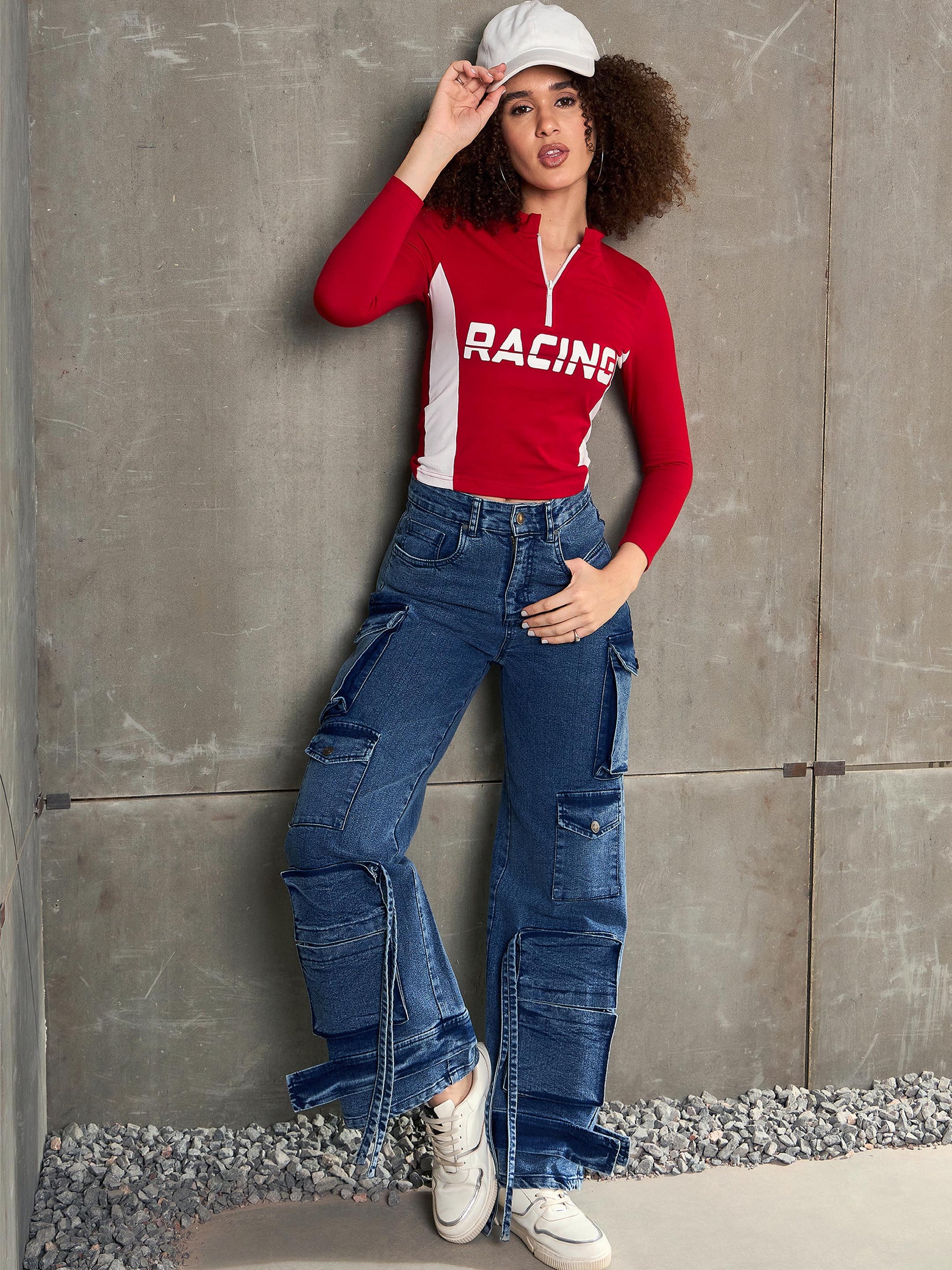 Blue Washed Multi Pocket Cargo Jeans-SASSAFRAS