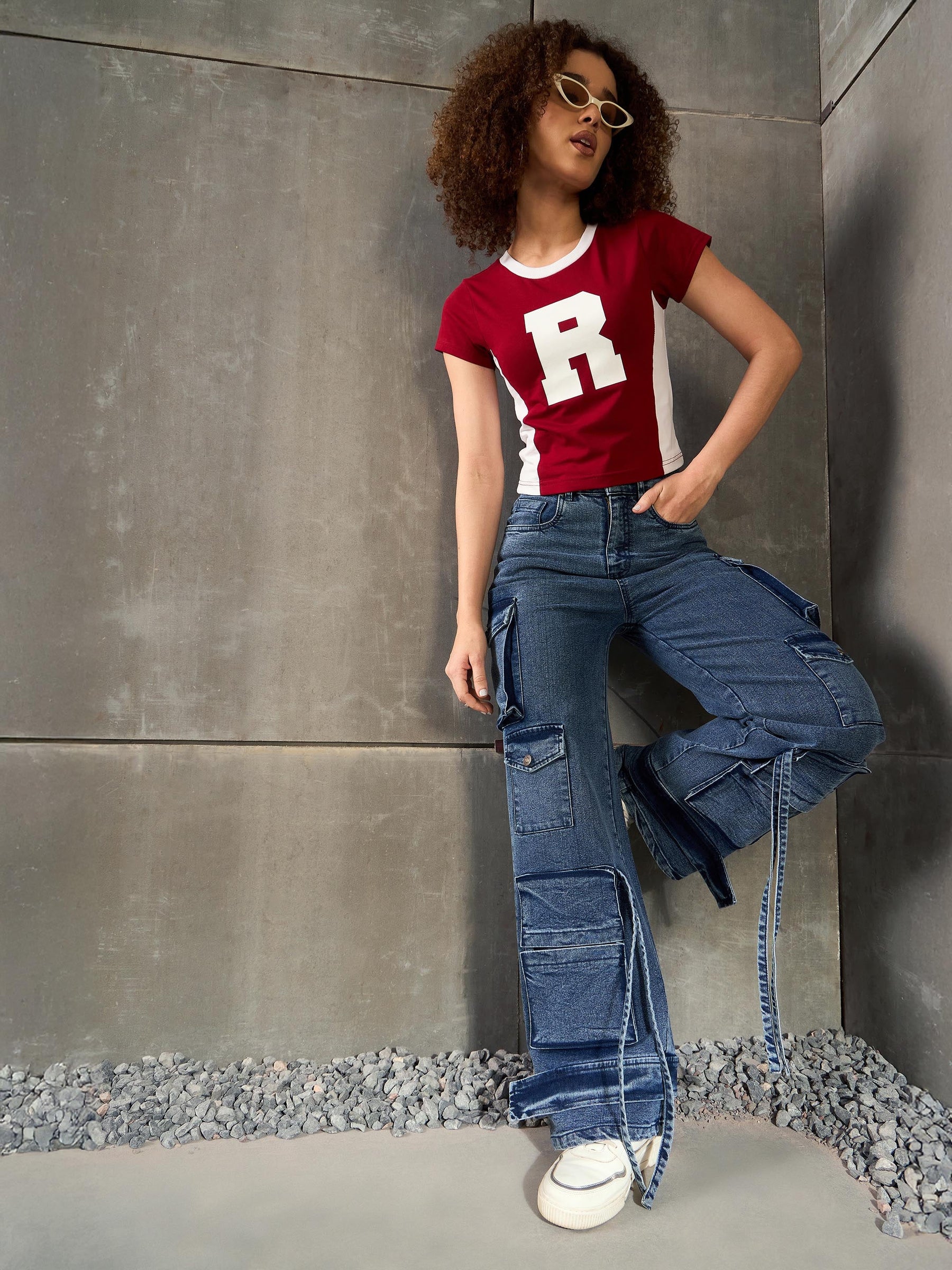 Blue Washed Multi Pocket Cargo Jeans-SASSAFRAS