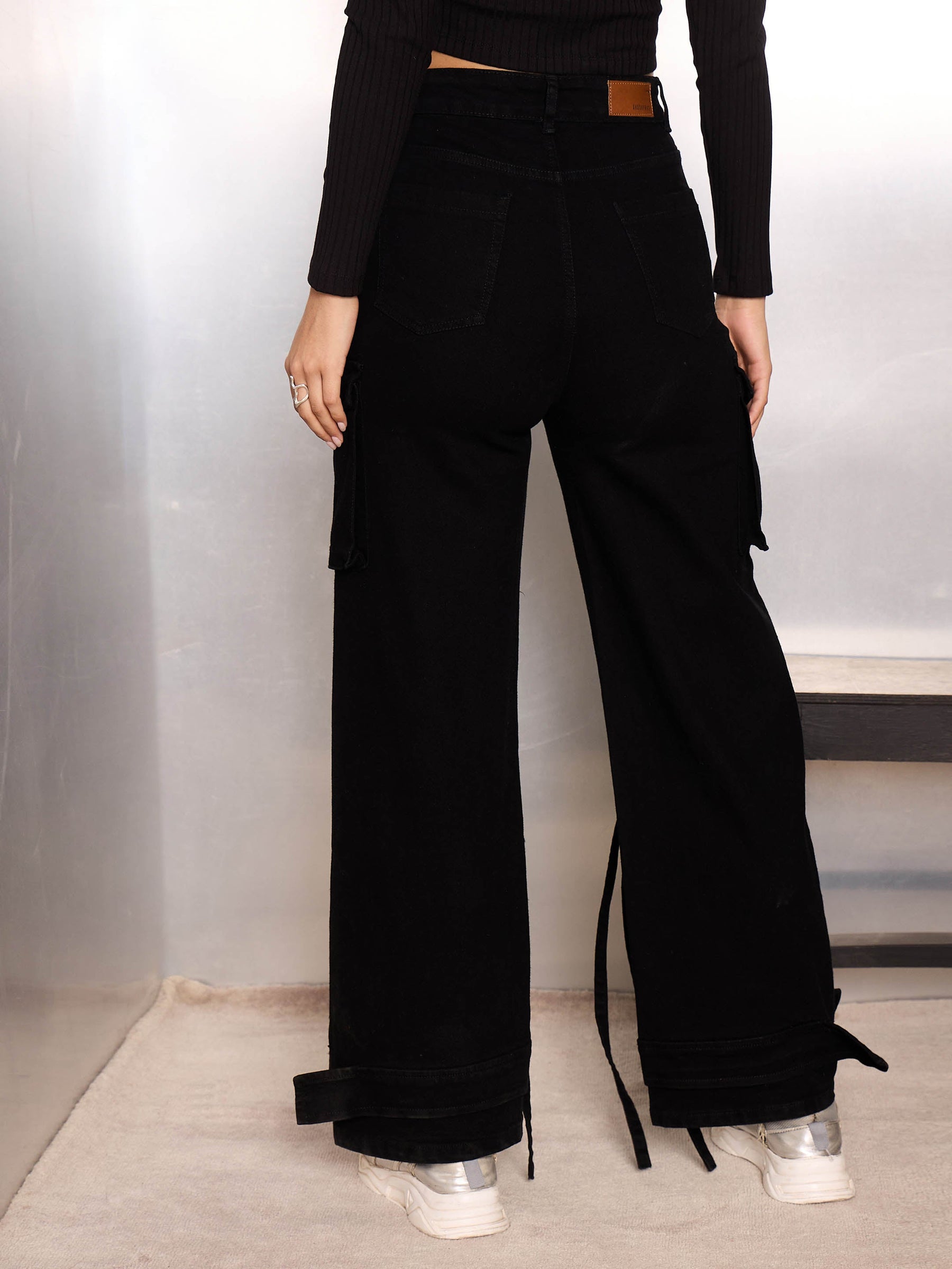 Jet Black Multi Pocket Cargo Jeans-SASSAFRAS