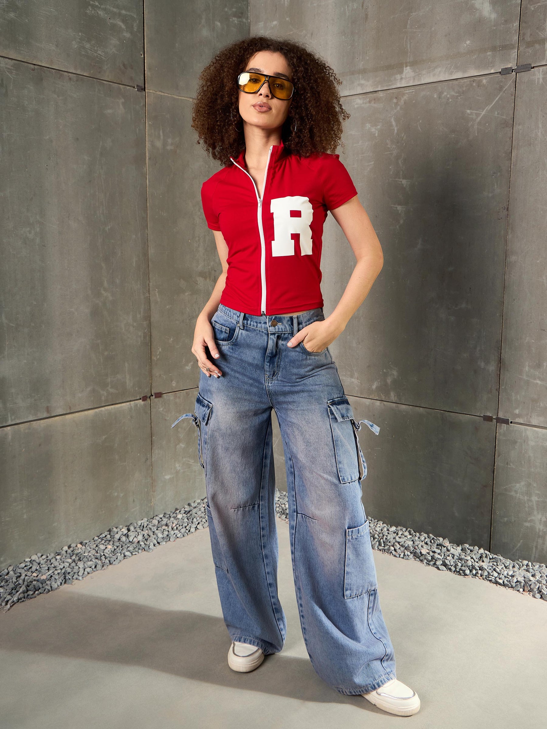 Blue Washed Cargo Jeans-SASSAFRAS