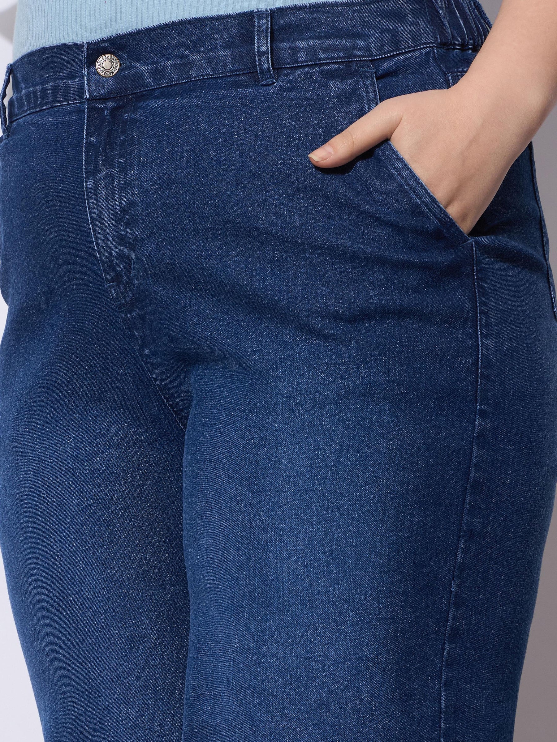 Navy Acid Wash Straight Fit Jeans-SASSAFRAS Curve