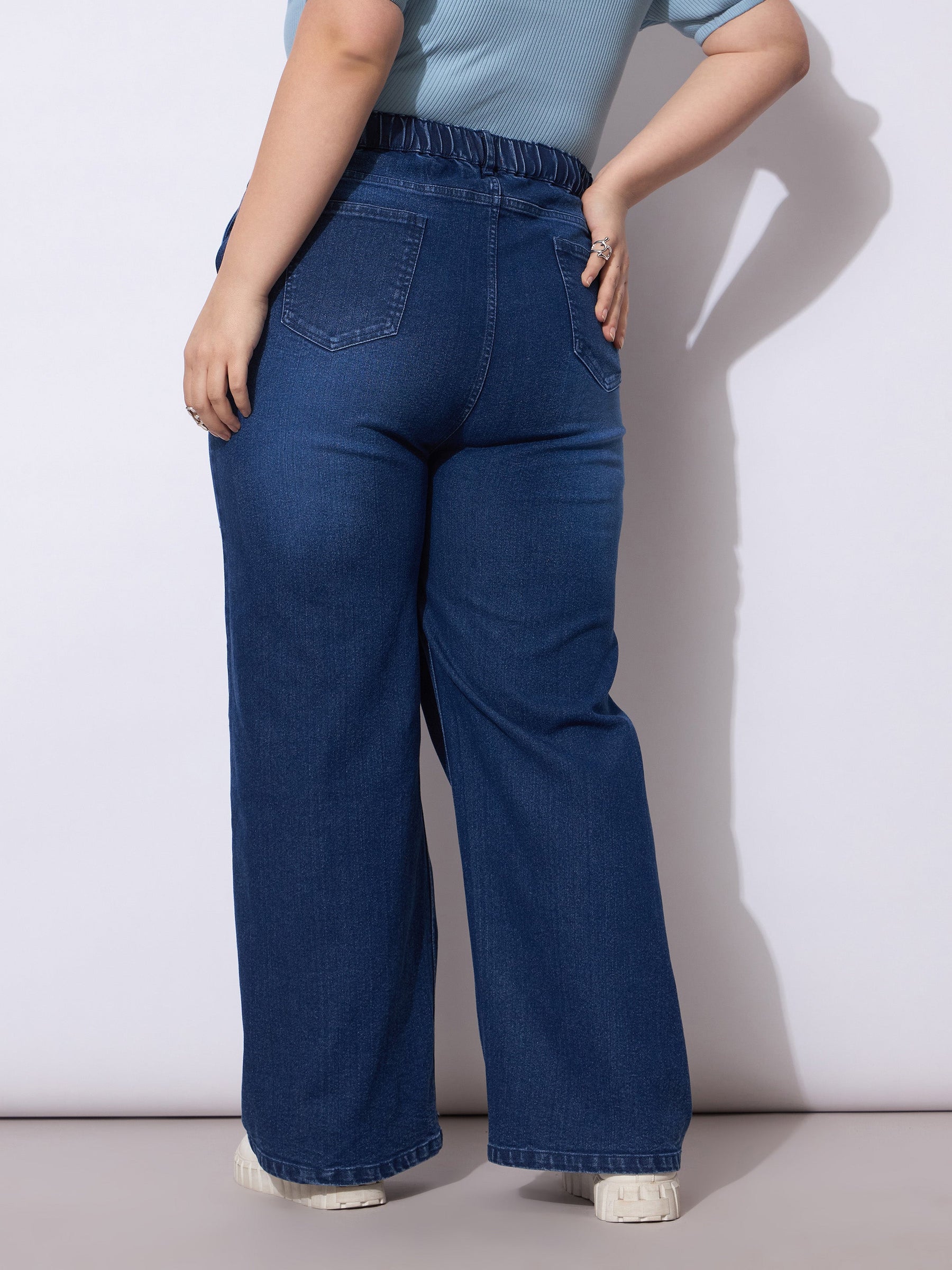 Navy Acid Wash Straight Fit Jeans-SASSAFRAS Curve