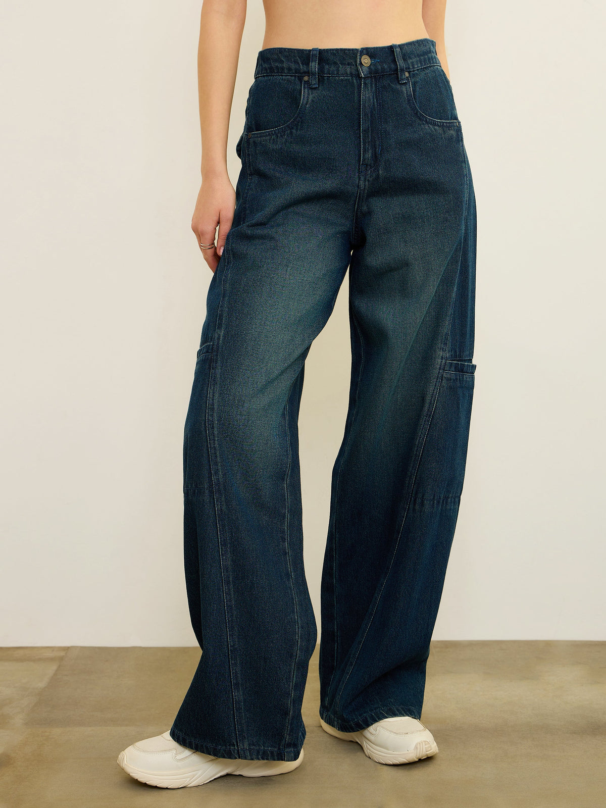 Navy Acid Wash Wide Leg Jeans -SASSAFRAS