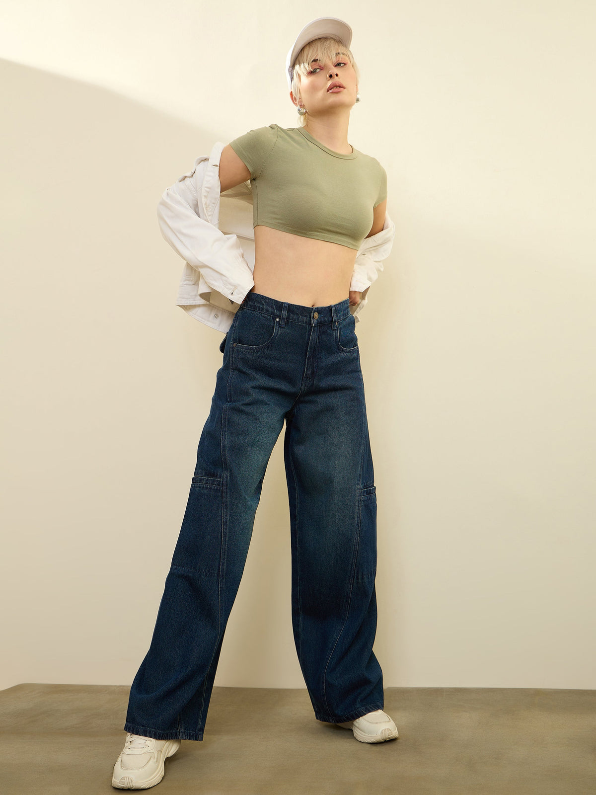 Navy Acid Wash Wide Leg Jeans -SASSAFRAS